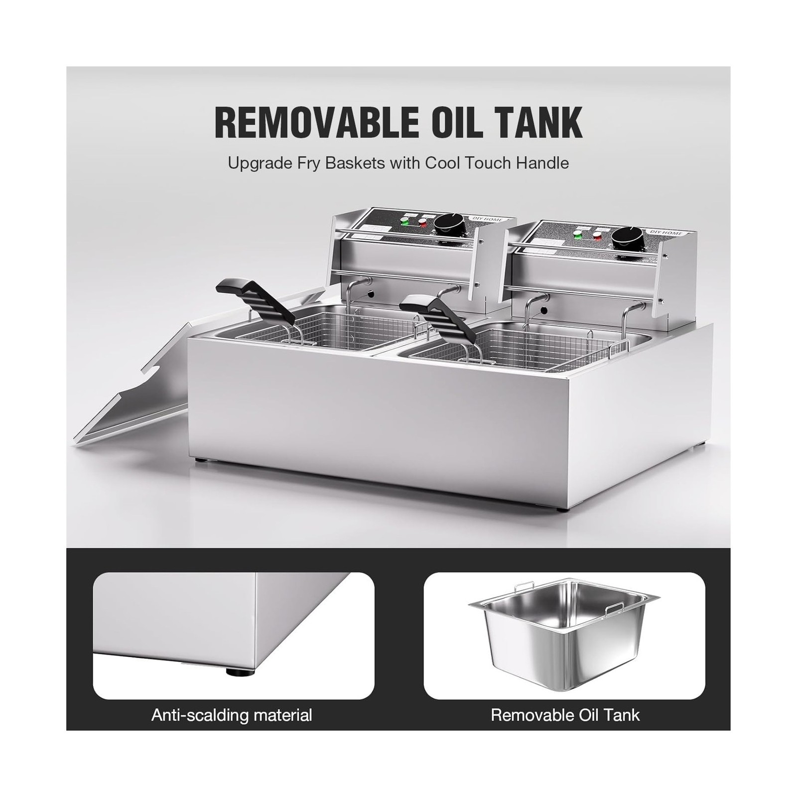 20.7Qt Deep Fryer, 3400W Electric Countertop Deep Fryer with 2 x 6.35 QT Remo…