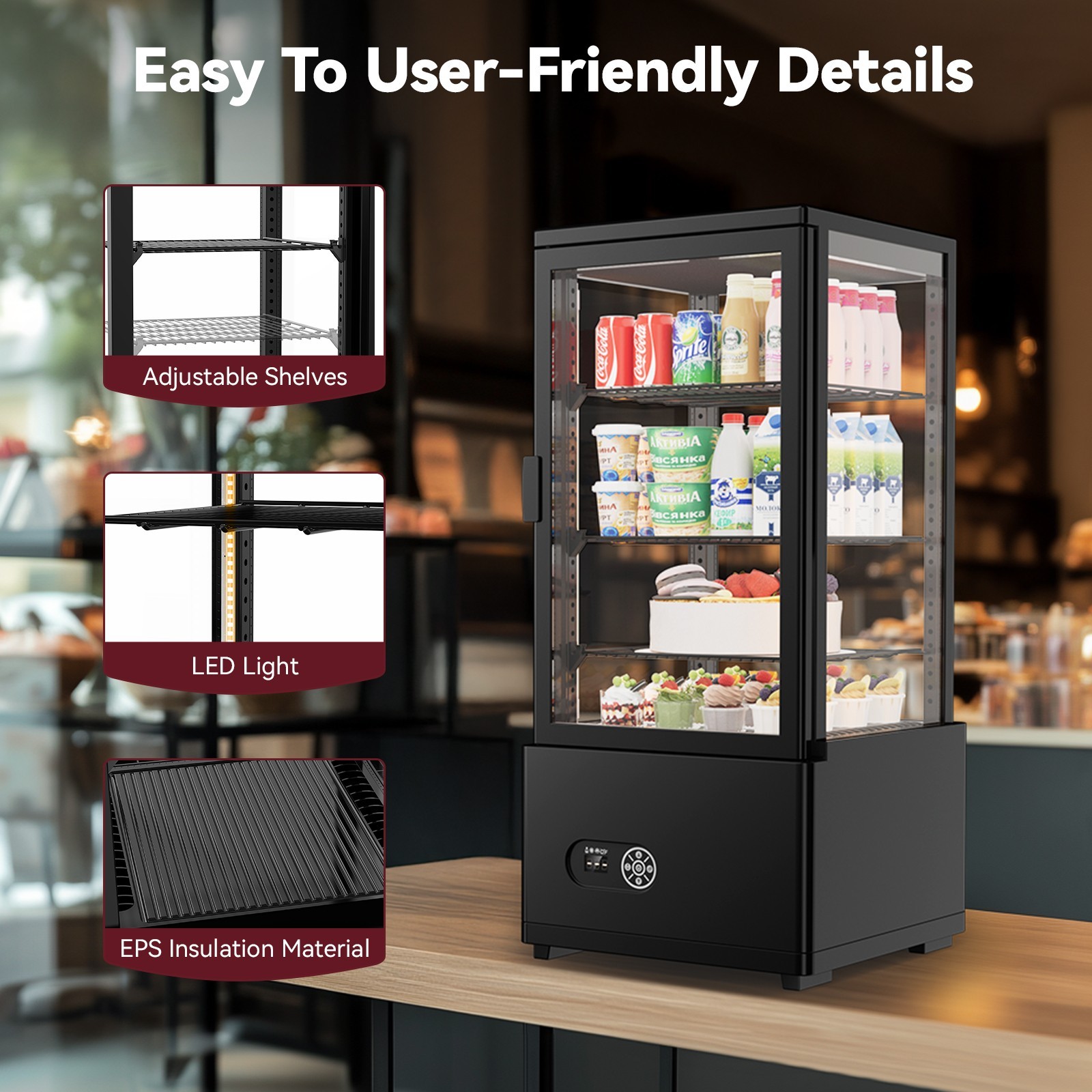 3 Cu.Ft Refrigerated Display Case Bakery Countertop Cake Refrigerator w/ LED