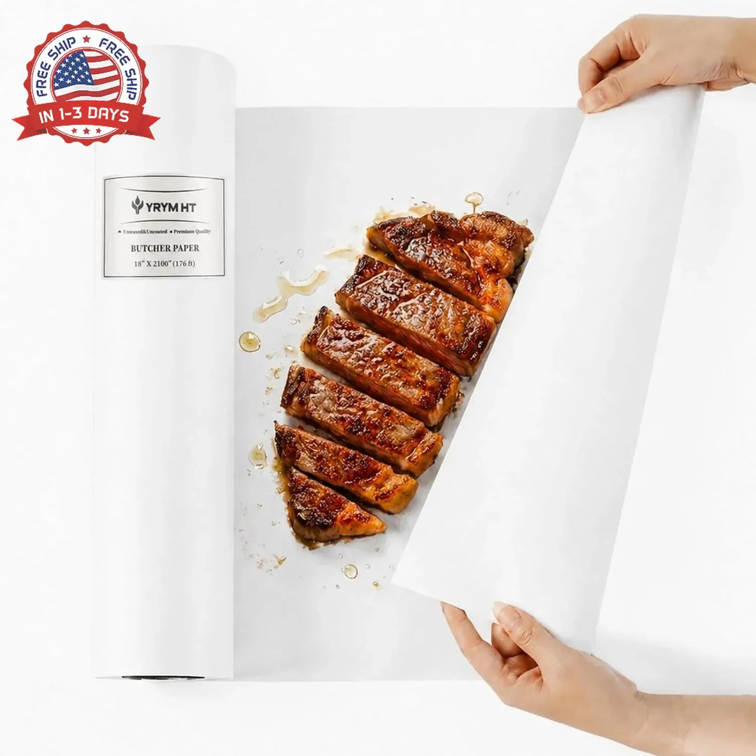 YRYM HT White Kraft Butcher Paper Roll -18 inch x 2100 inch (176 ft) Food Grade