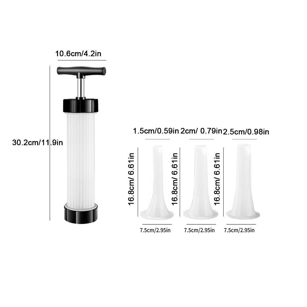 Manual Sausage Stuffer Maker Meat Filler Syringe Machine 3 Sizes Filling Funnels