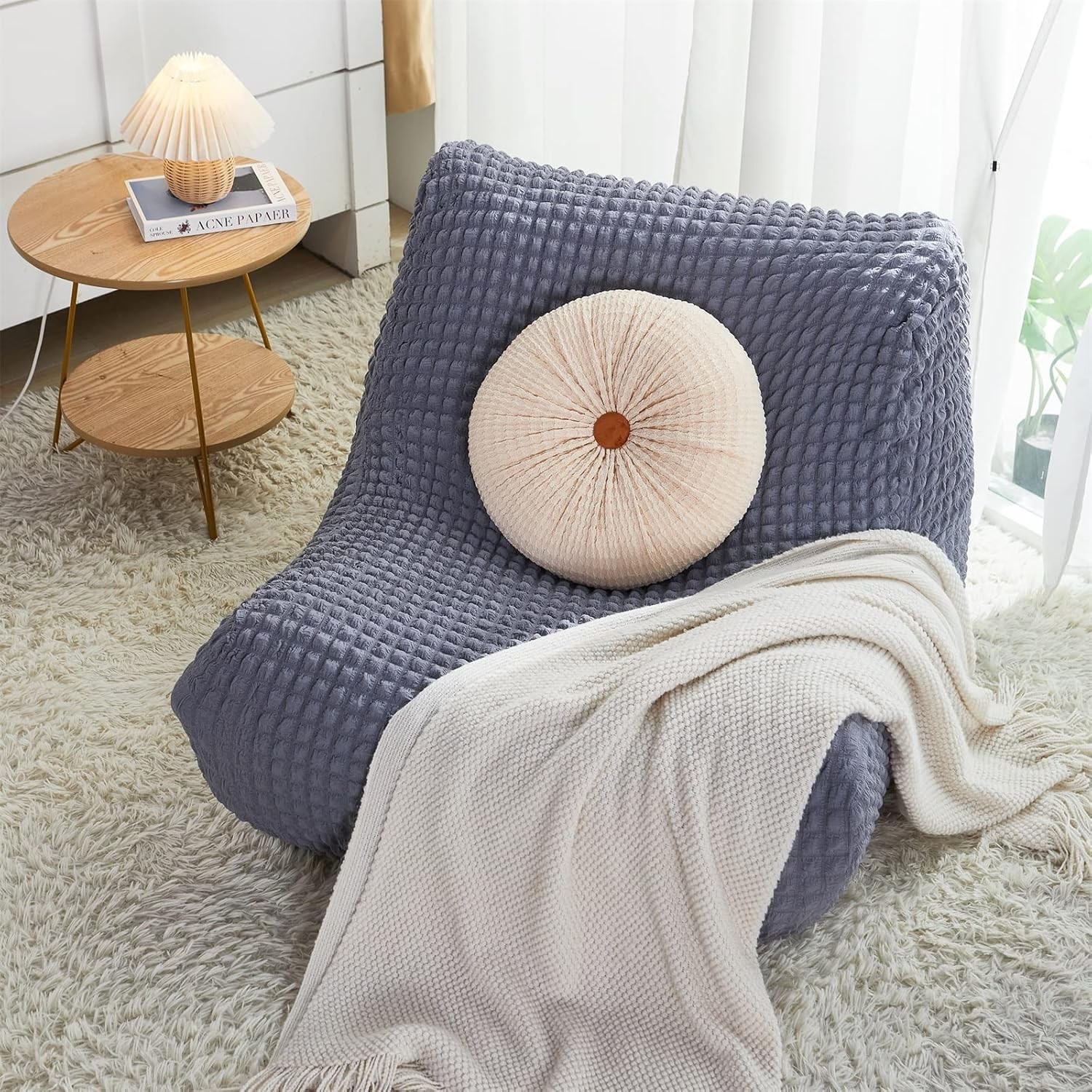 Fireside Chair Cover,Stretch Armless Lounge Chaise Slipcover Lazy Floor Sofa