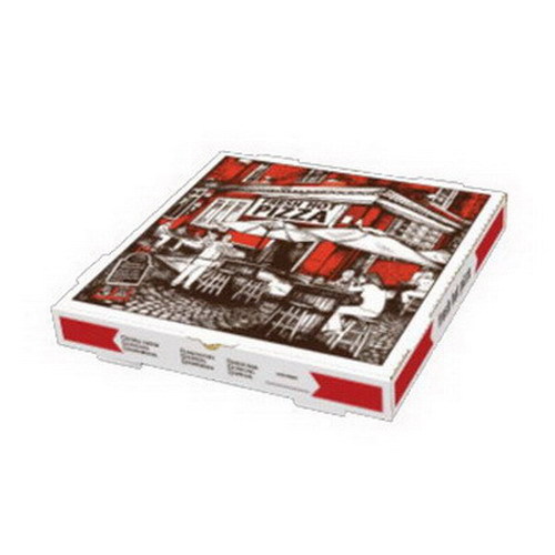 Square Cafe Design B-Flute Corrugated Pizza Box White 12″ L x 12″ W | 50/Bundle