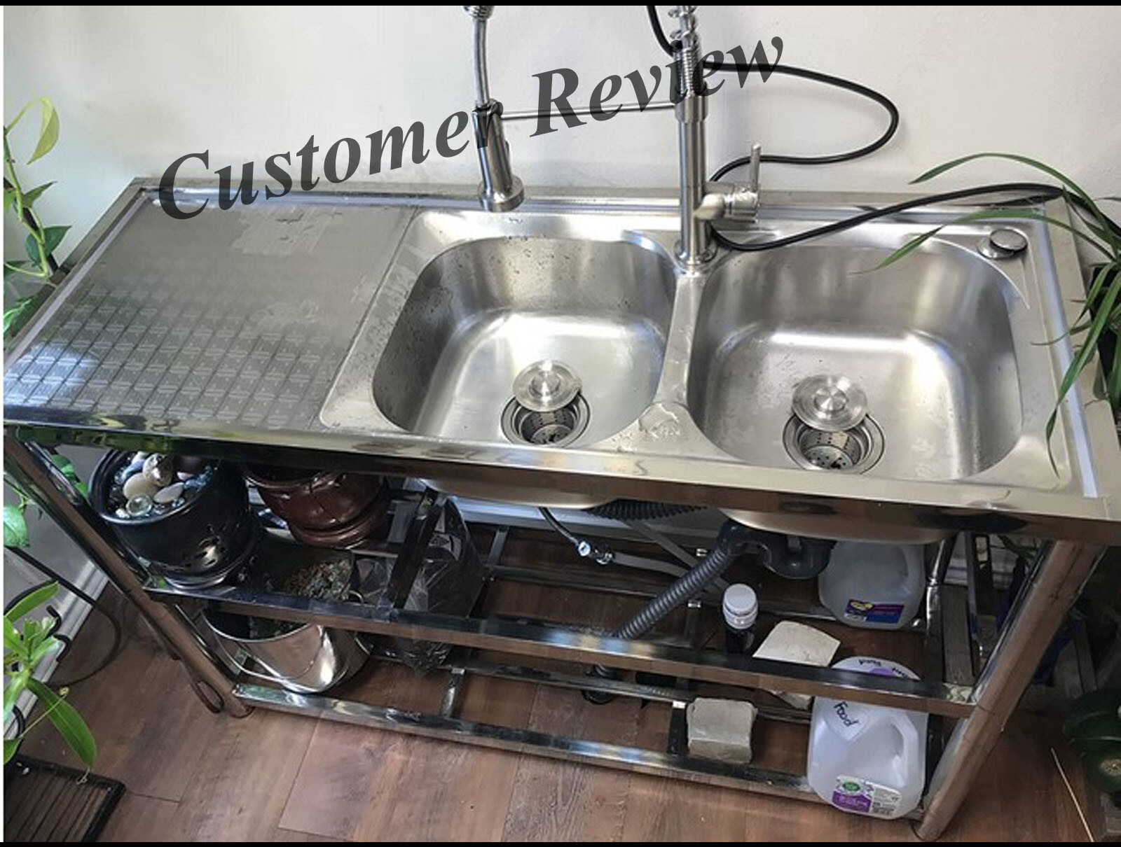 Stainless Steel Commercial Sink Kitchen Utility Sink 2 Compartments + Prep Table