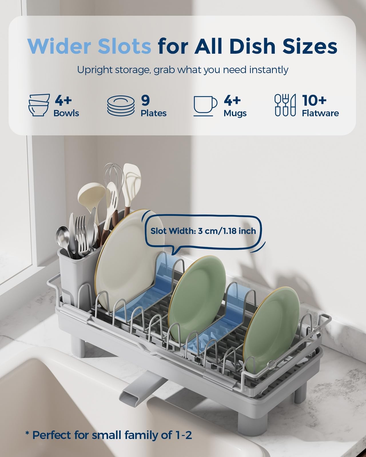 Nacial 2-in-1 Small Dish Drying One Tier (Small – Countertop + In Sink), Gris