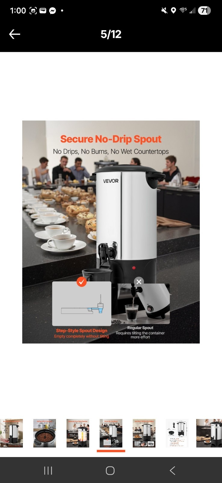 Vevor 30 Cup/4.5L Coffee Urn, Dripless