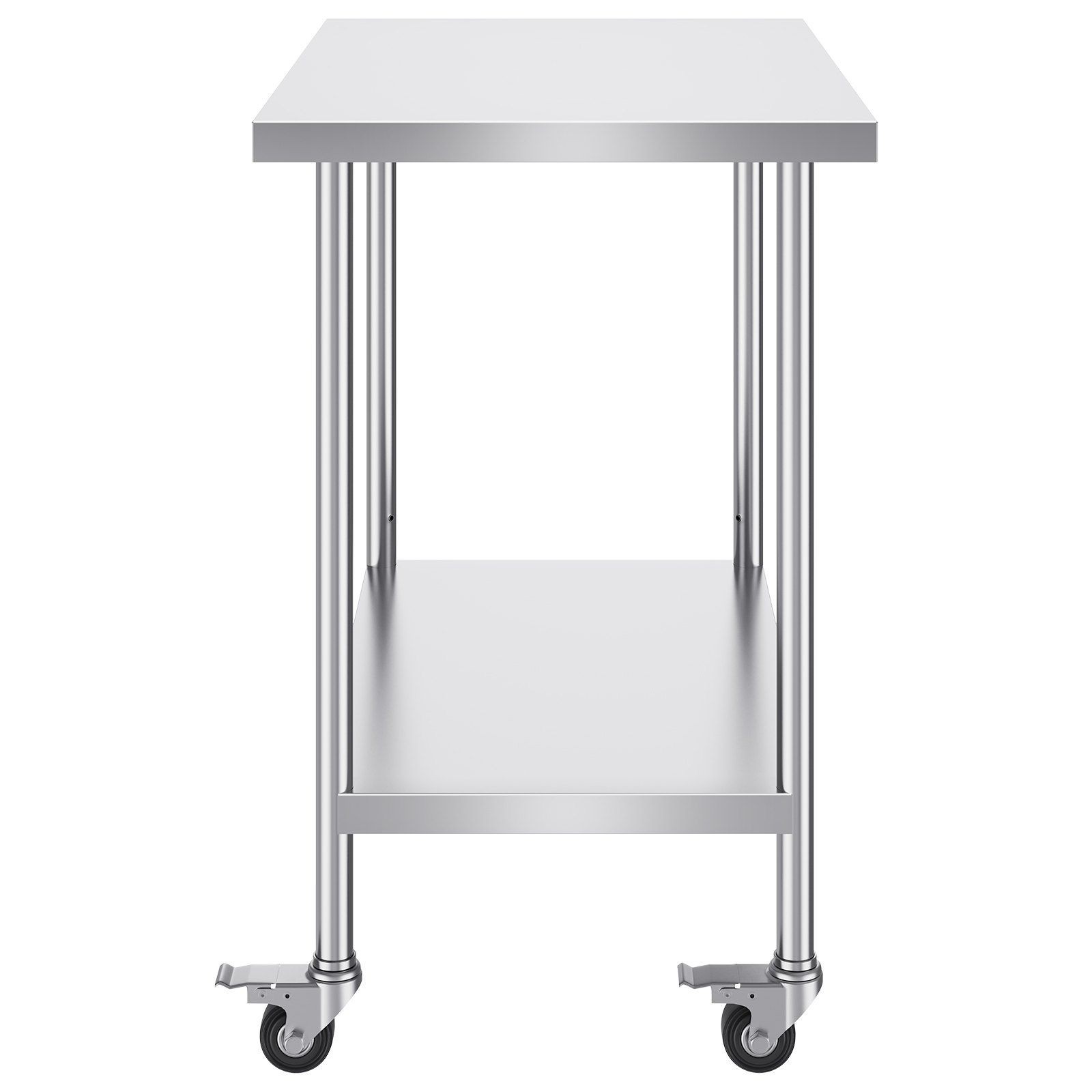 36x24x38in 3-Level Adjustable Stainless Steel Work Table with 4 Wheels