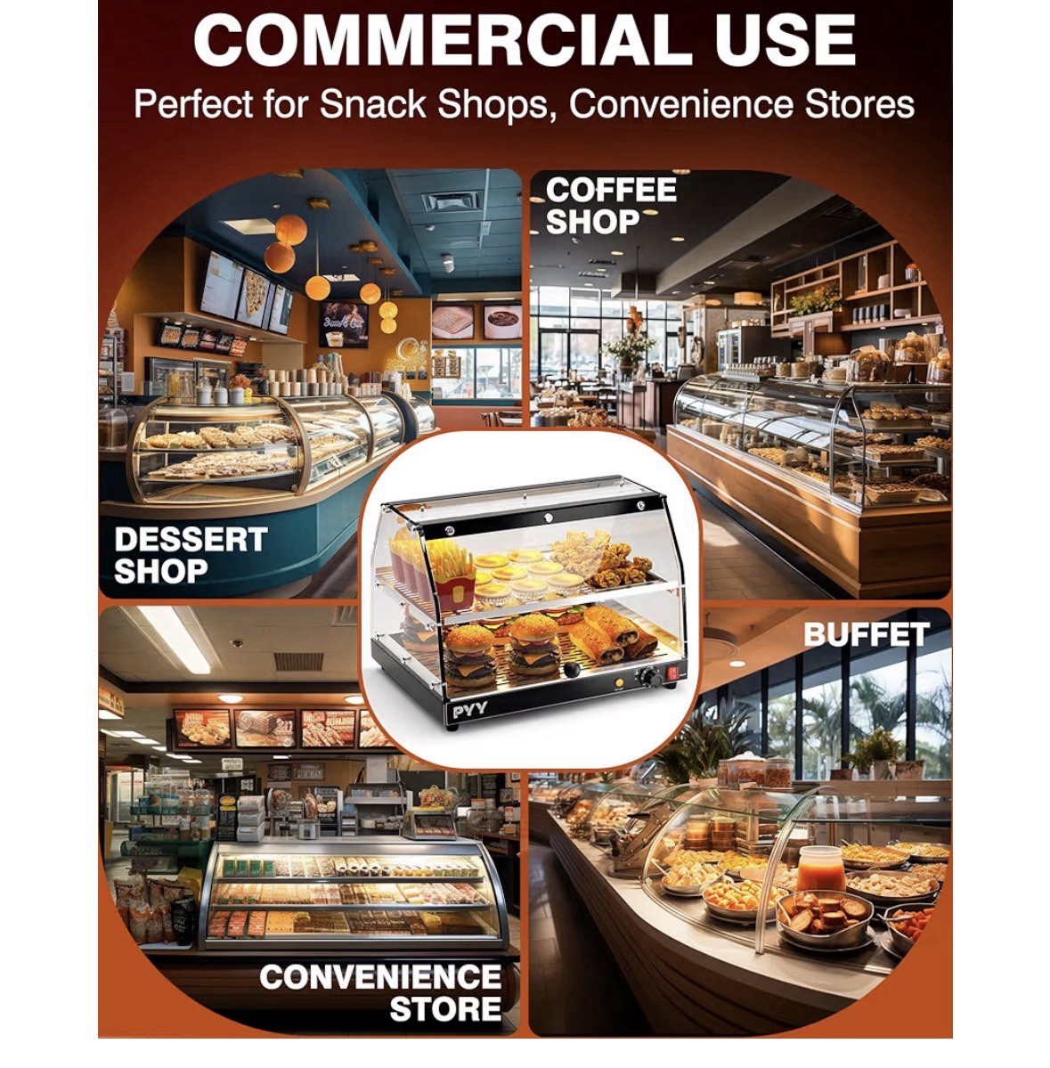 PYY Commercial Food Warmer Display| 2 Tier| LED Lightening
