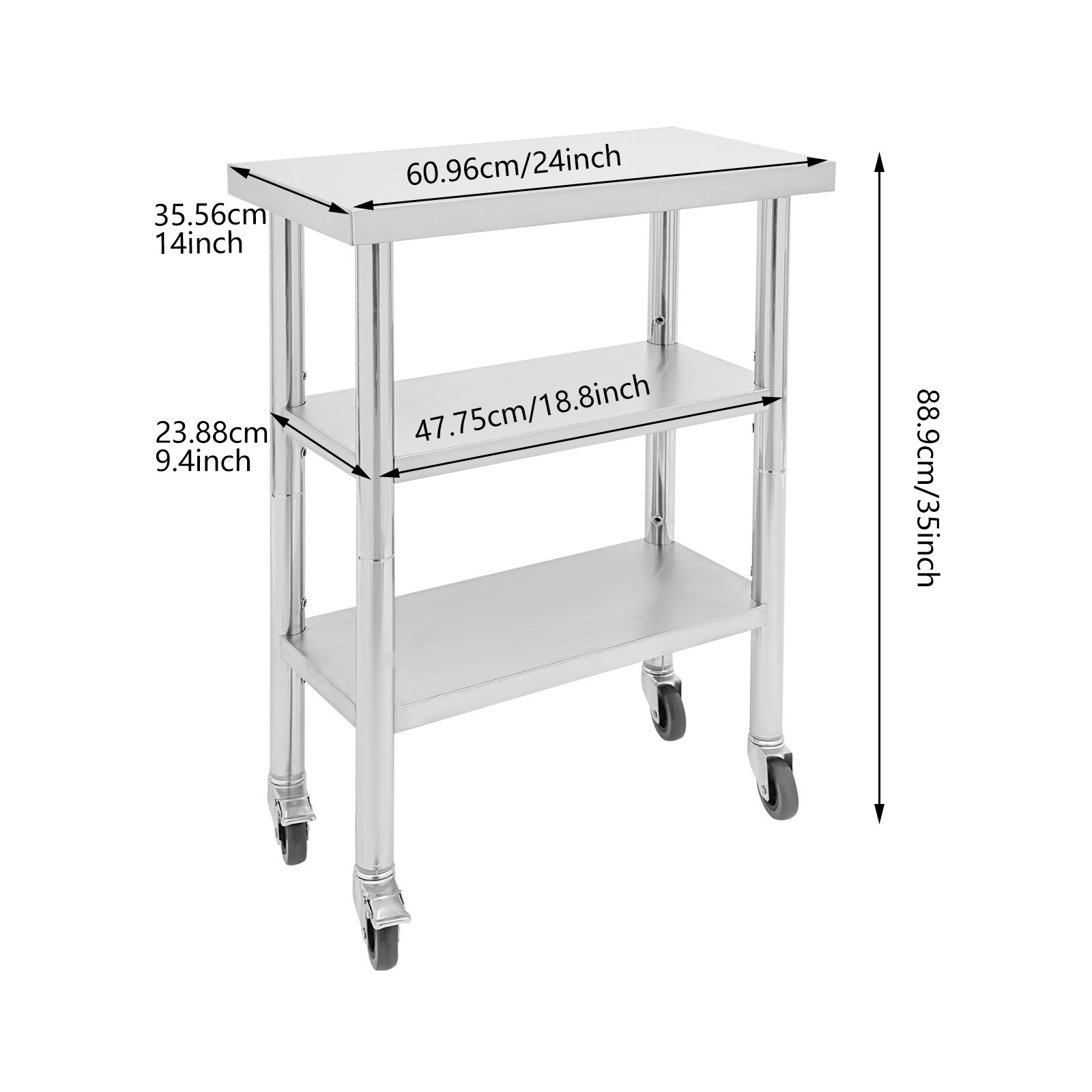 3 Tiers Adjustable Worktable 24*14*35in Drafting Table Stainless Steel Workbench
