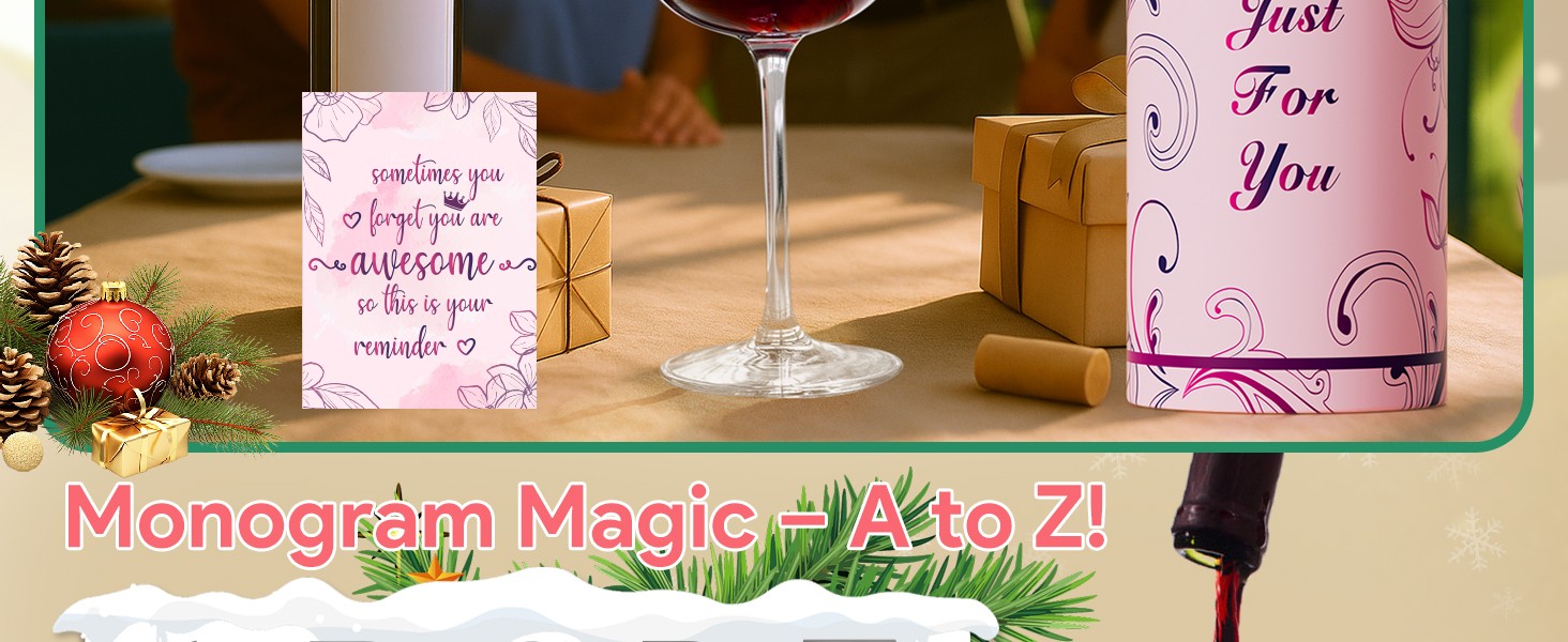 Personalized Wine Glasses with A-Z Custom Initials, Monogram Birthday Wine Gifts