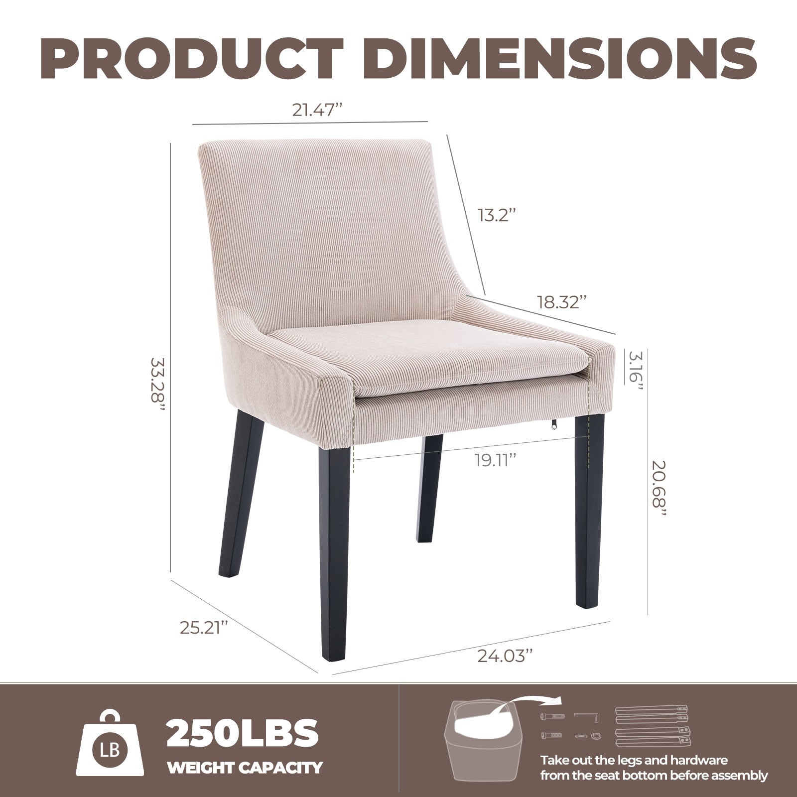 Dining Chairs Set of 2, Corduroy Accent Side Leisure Chairs for Dining-Room