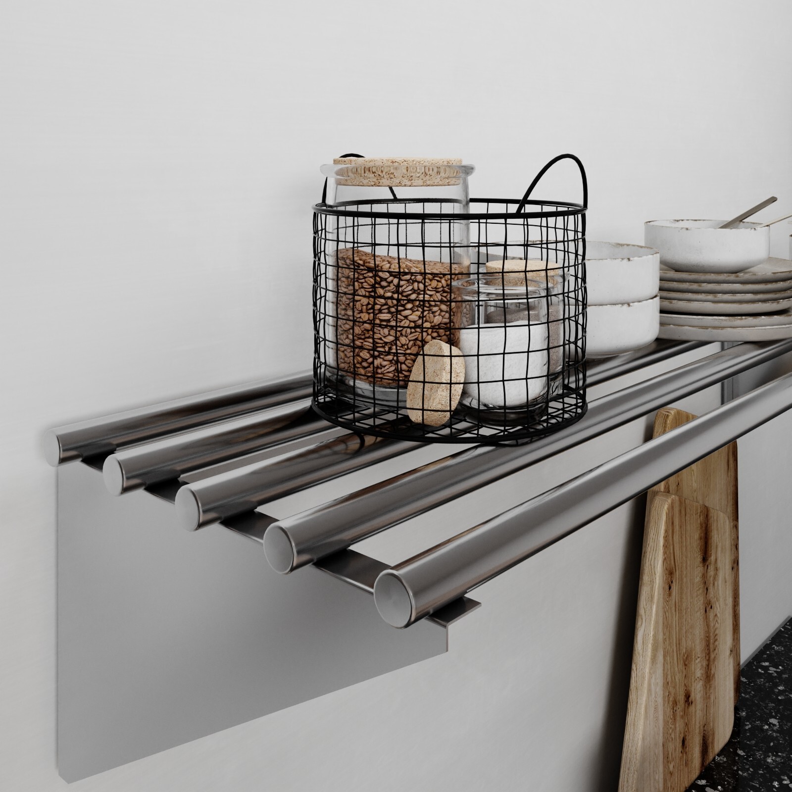 AmGood 14 in. x 36 in. Stainless Steel Tubular Wall Shelf