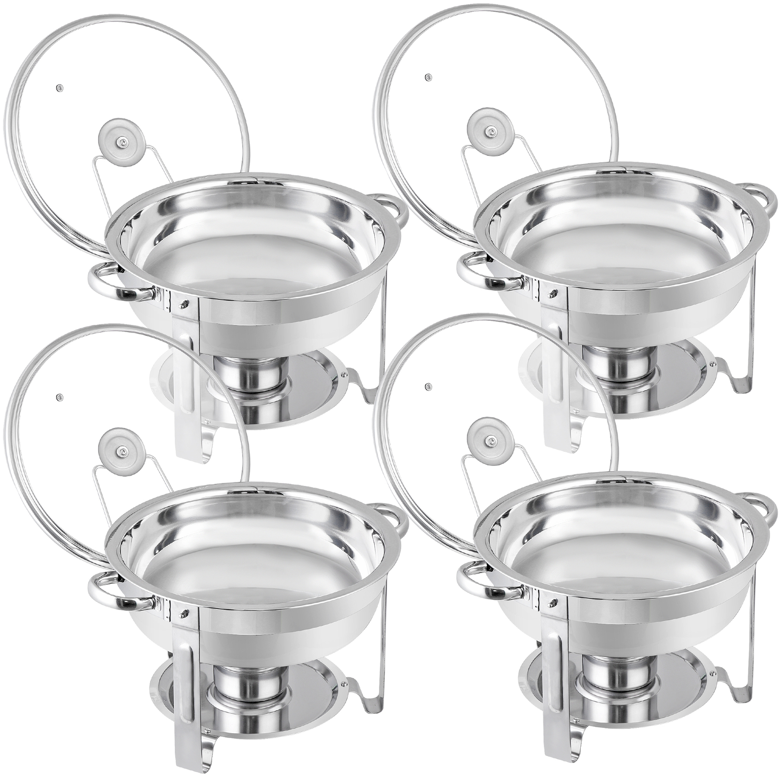 4 PCS 5Qt Stainless Steel Round Chafing Dishes Buffet Warmer Set with Glass Lid