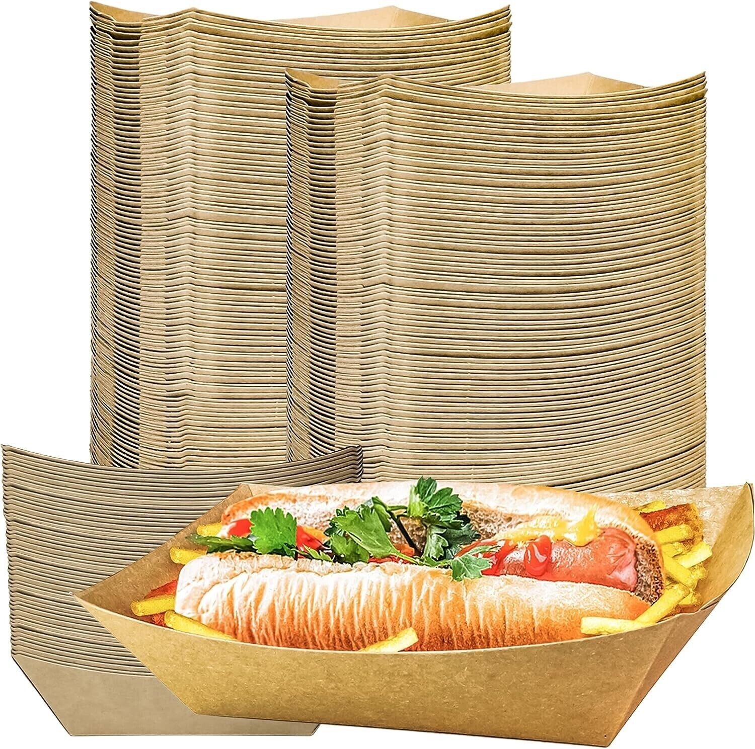 (3 Lb) Paper Food Tray Boat Disposable Serving Trays for Food, Condiment, Snack