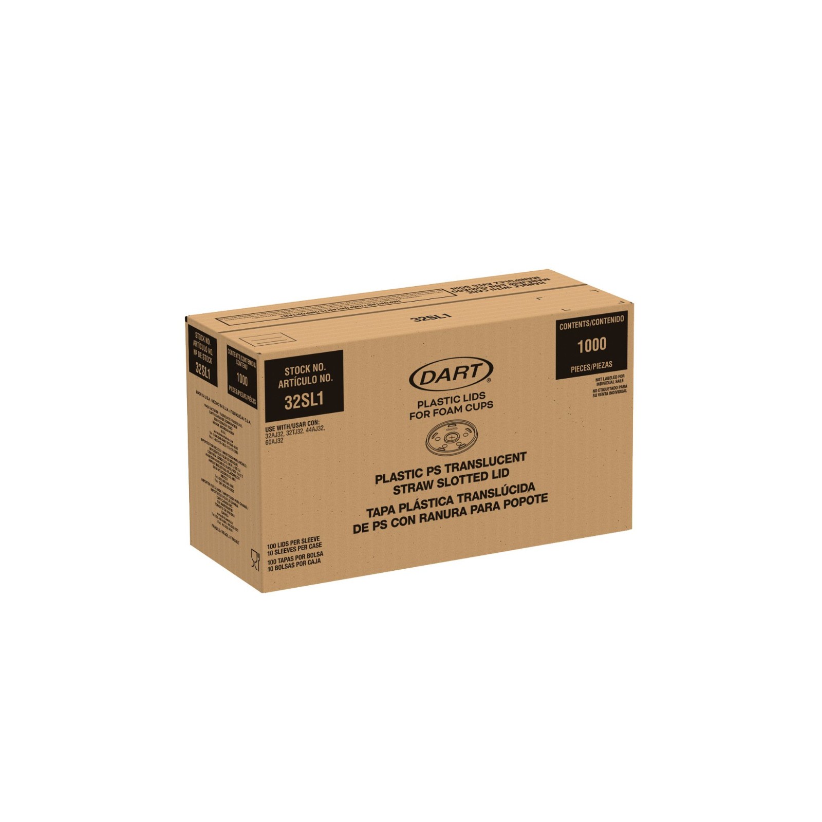 Dart 32SL1 Translucent HIPS Straw-Slot Lid Fits 32–60 oz Foam Cups 1,000/Case