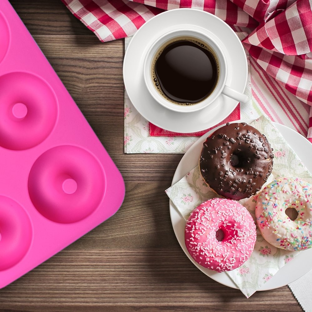 homEdge Silicone Donut Molds, 2-Pack of 10*7*1 inches, Pink and Green