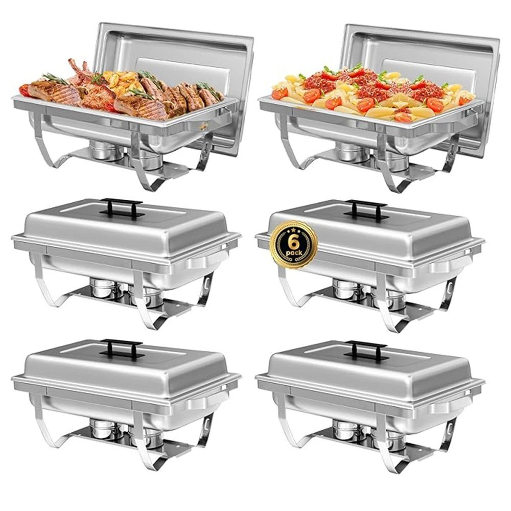 6 Pack 316 Stainless Steel Chafer Chafing Dish Sets Catering Food Warmer 8 QT