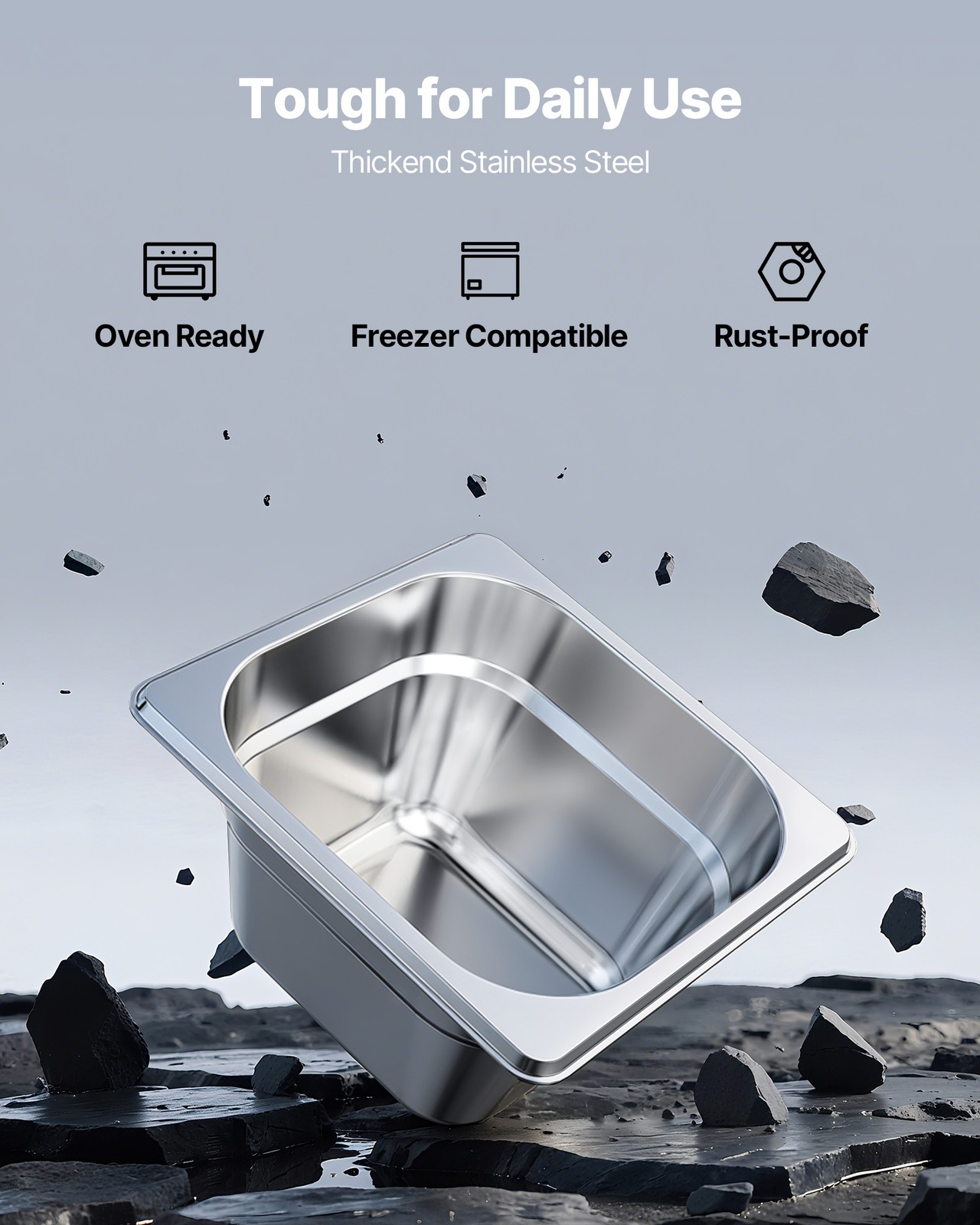 VEVOR 1/6 Size Hotel Pans Steam Table Pans 4 Inch Deep Stainless Steel 6 Pack