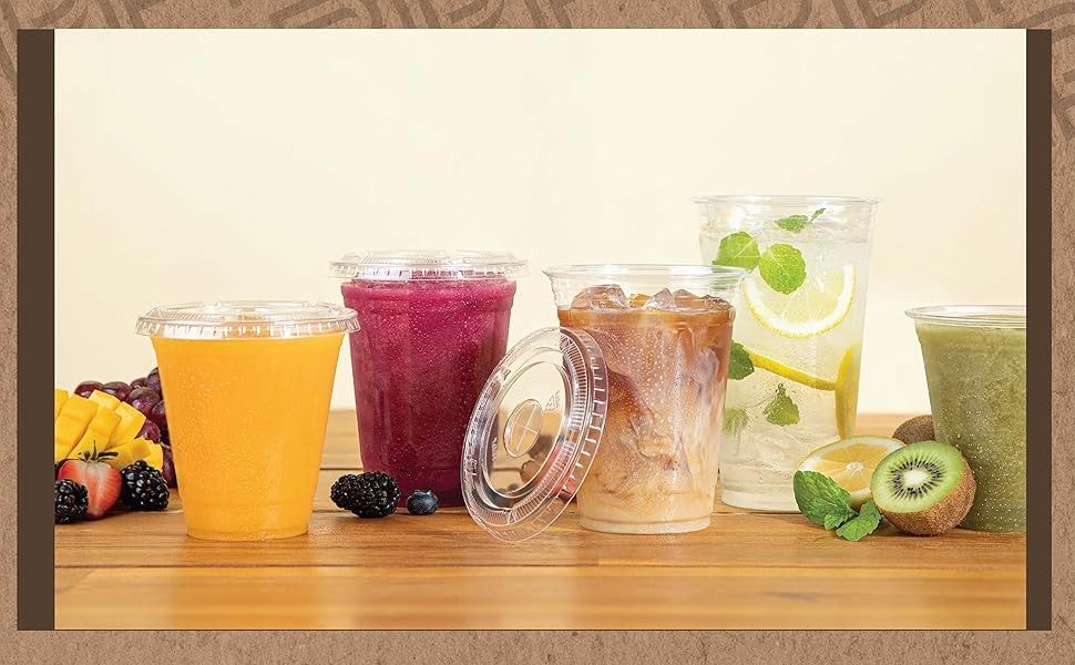 Crystal Clear PET Cups With Flat lids for Iced Coffee (32 oz)
