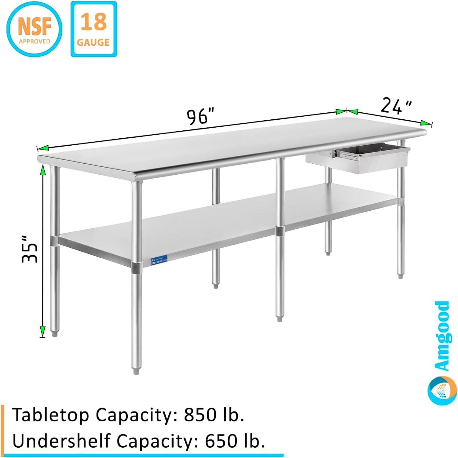Commercial Stainless Steel Metal Work Table with Drawer
