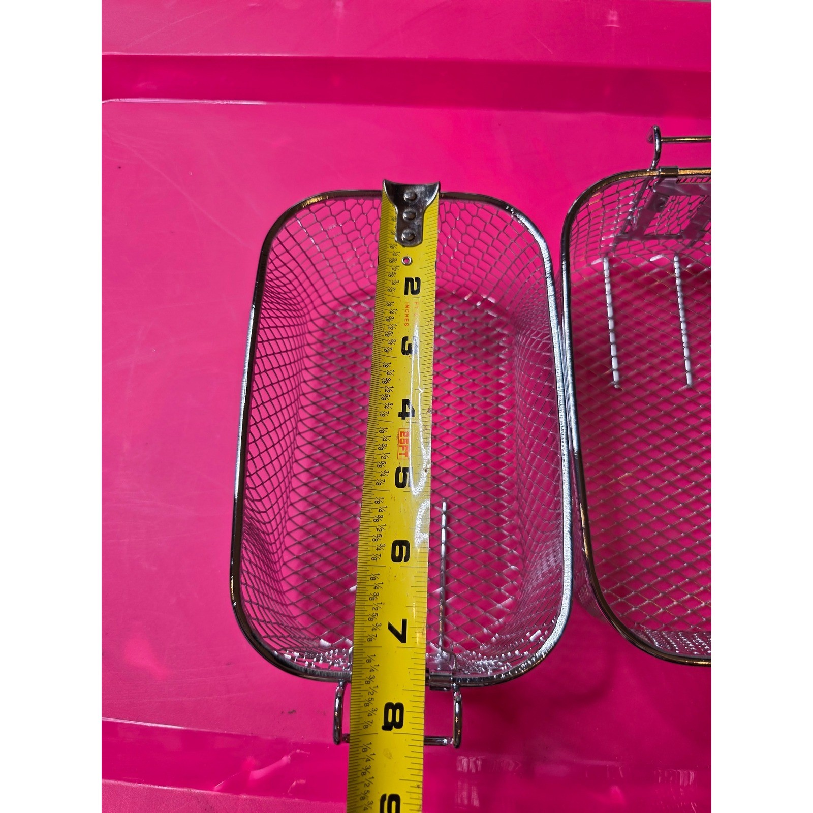 Set of 2 Silver Wire Mesh Deep Fryer Baskets with Hooks 8×4.5×4 Rectangular