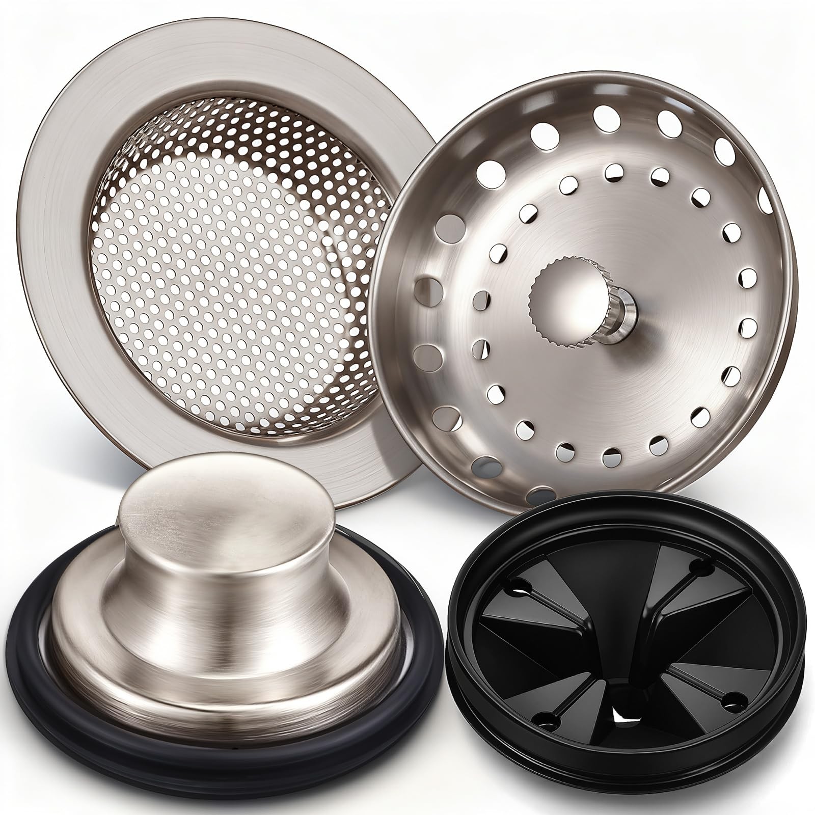 4 Pcs Brushed Silver Kitchen Sink Garbage Disposal Accessories Set