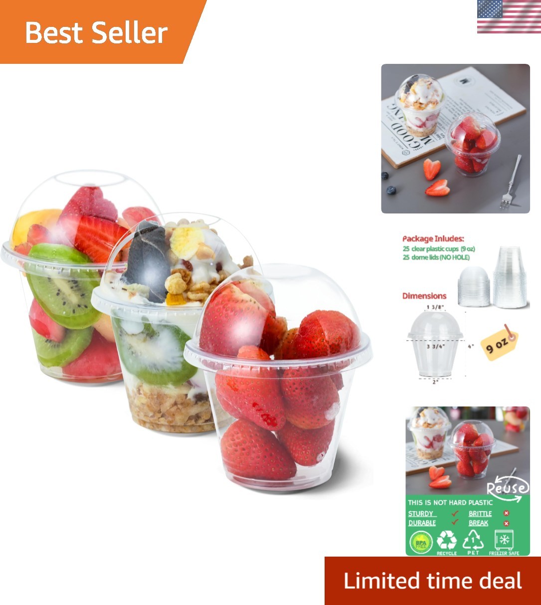 Multi-Purpose 25-Count Clear Plastic Cups with Tall Dome Lids – Party Ready