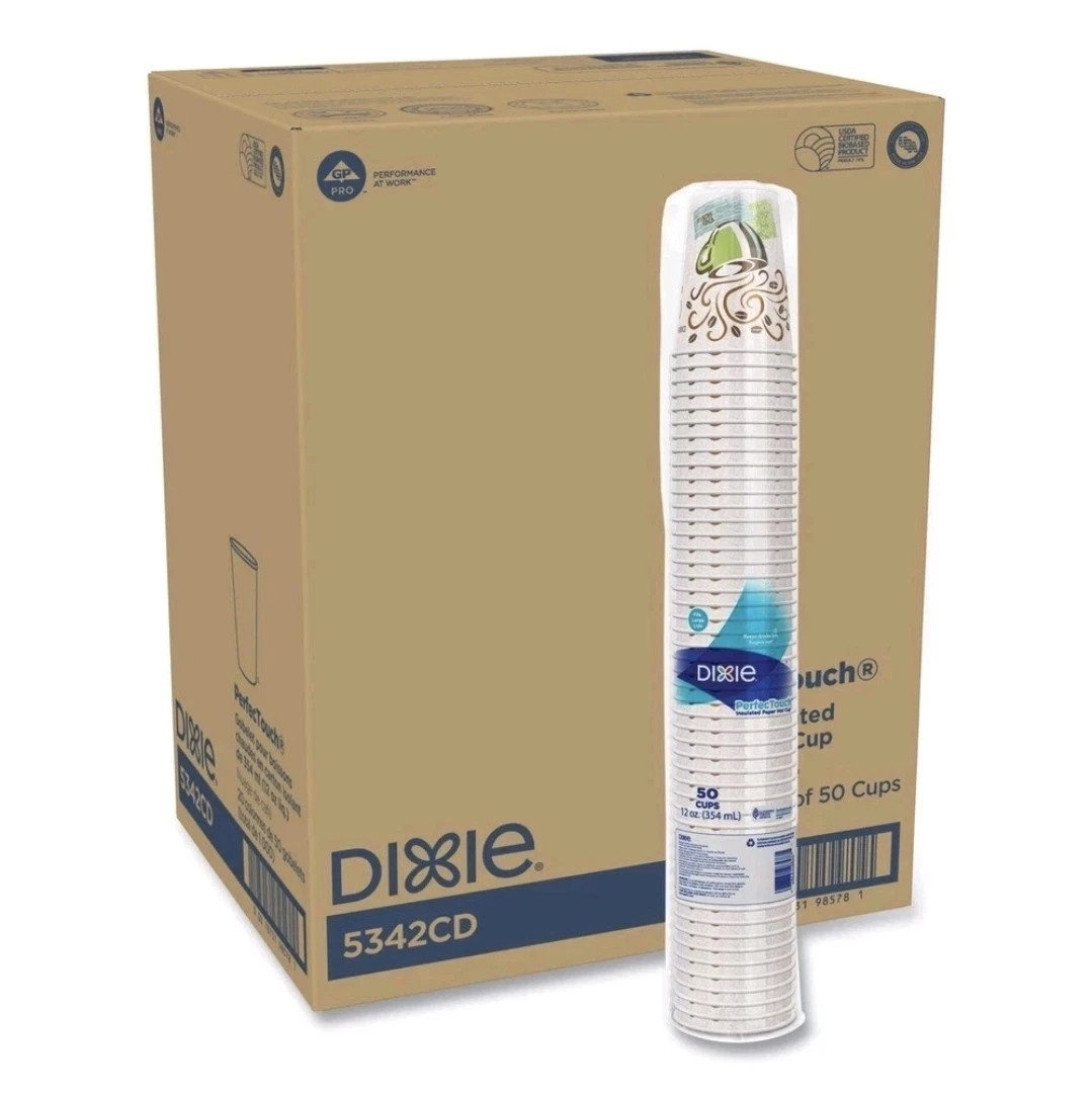 Dixie 5342CD PerfecTouch 12 oz.Paper Hot Cups – Coffee Haze (1000/CT) New