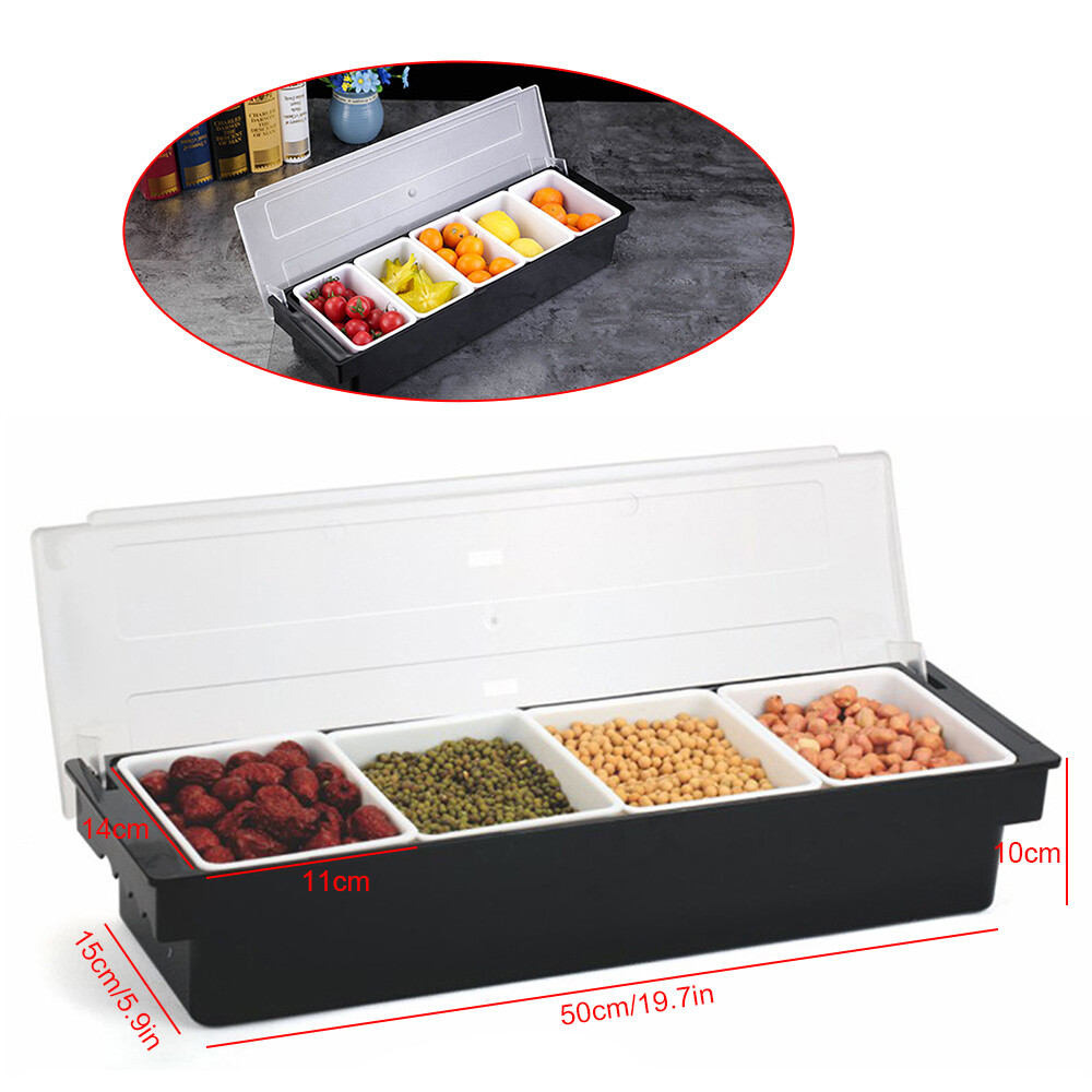 Condiment Tray Bar Caddy 3/4/5 Compartments Garnish Station Food Tray Bar Holder