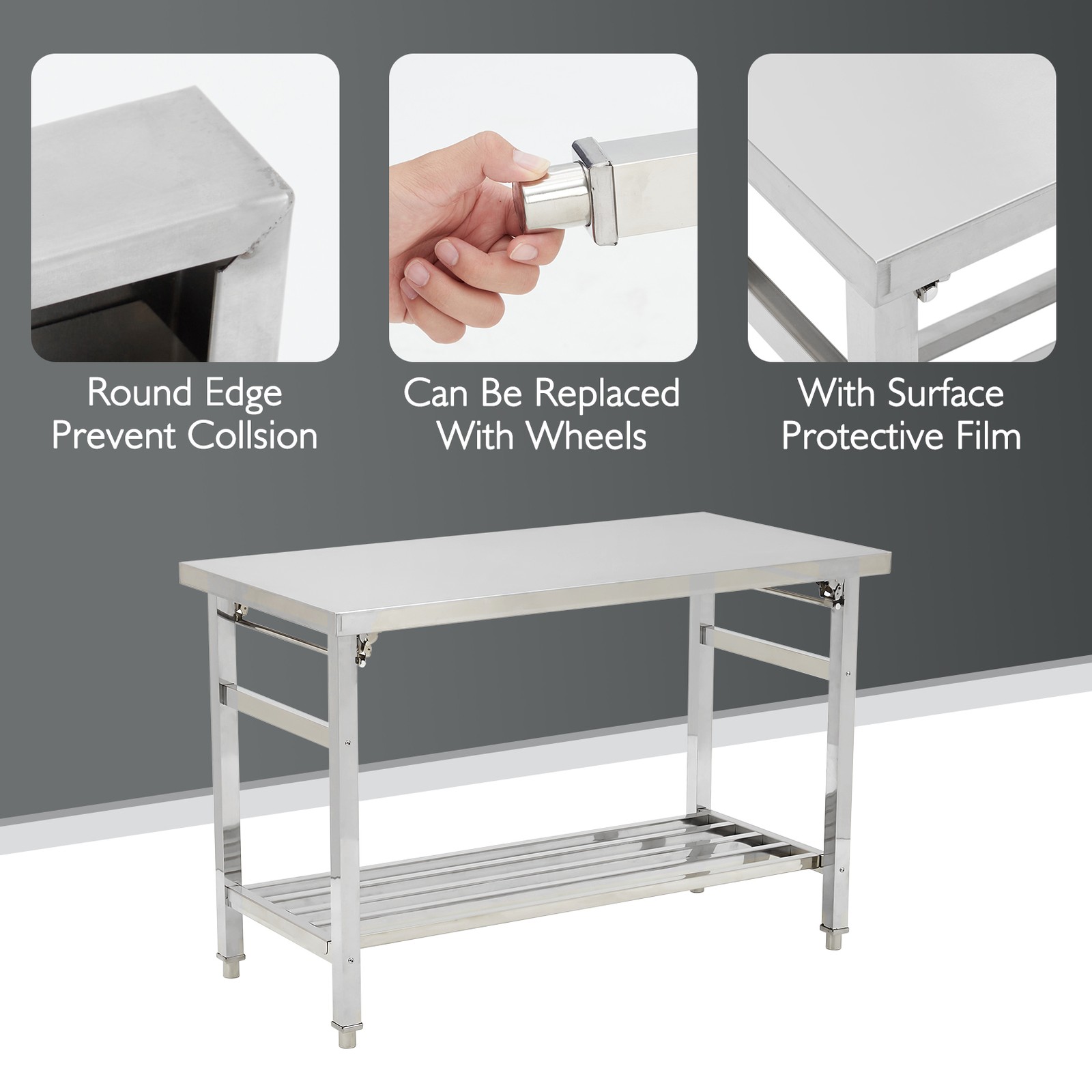 Folding 47″x24″ Kitchen Restaurant Work Prep Table Stainless Steel w/ Undershelf