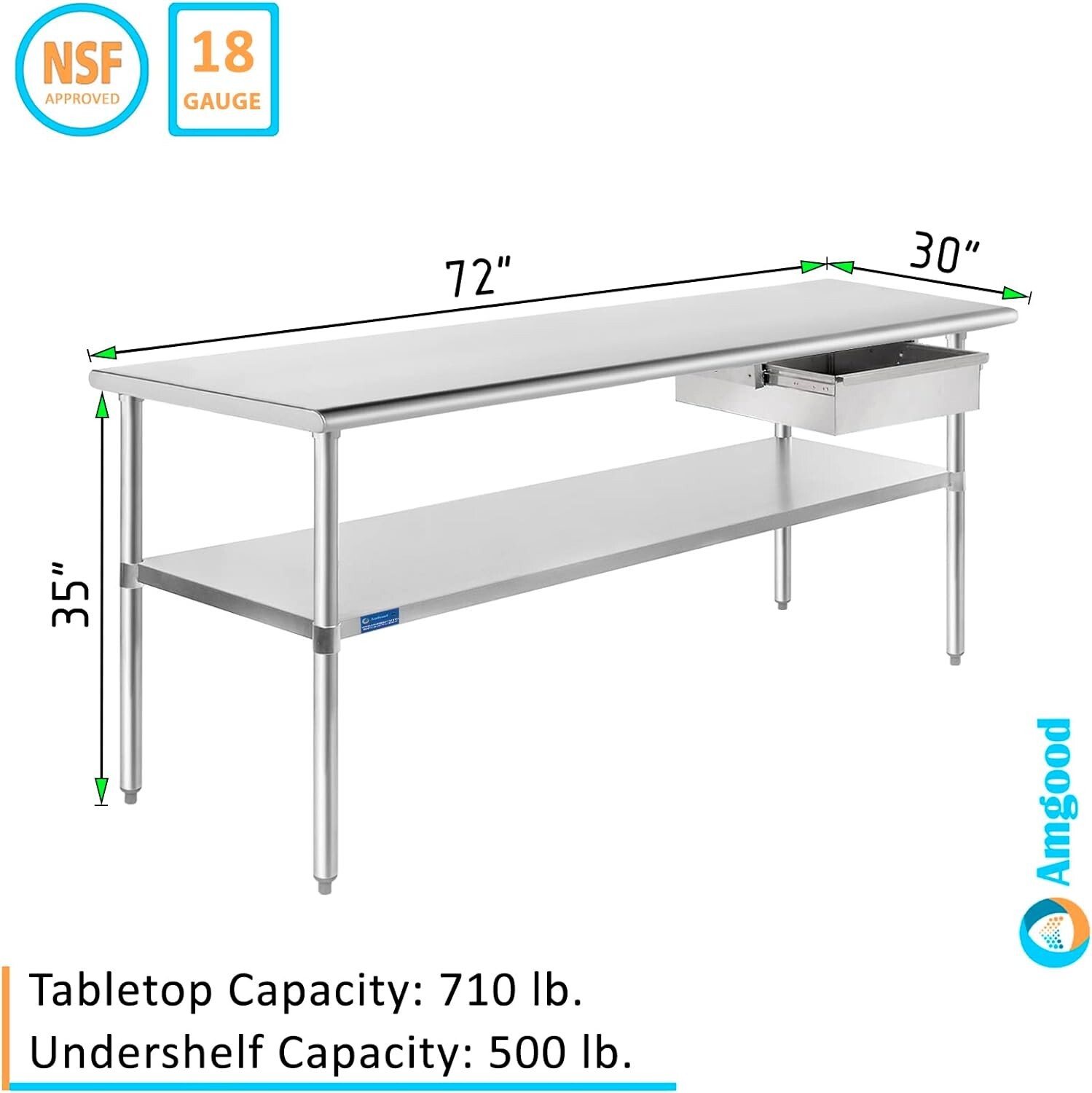 Commercial Stainless Steel Metal Work Table with Drawer