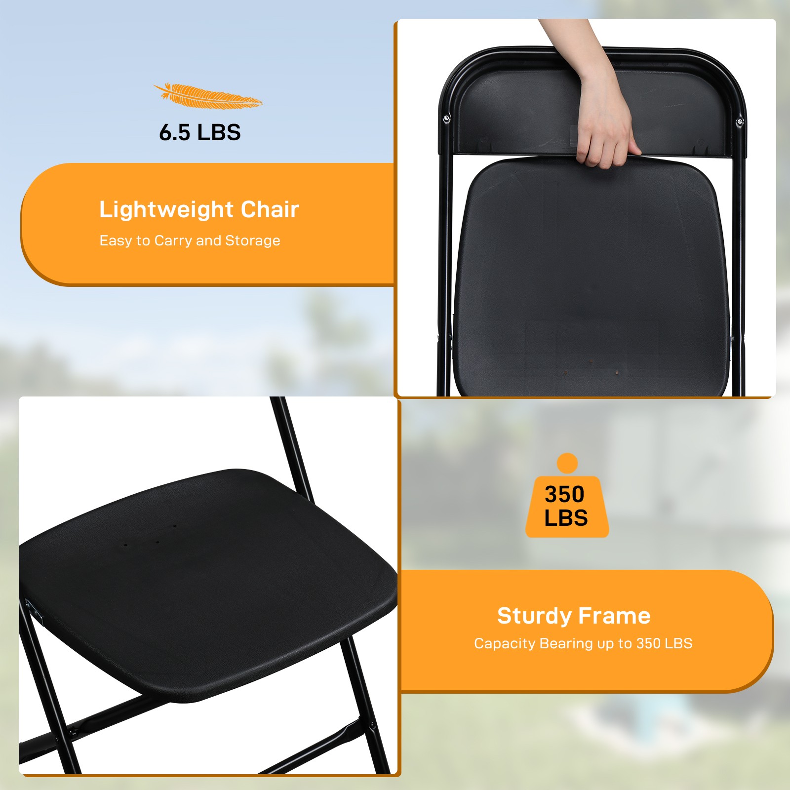 Folding Table + 4PCS Chairs Set for Office Home Event Wedding Party Black