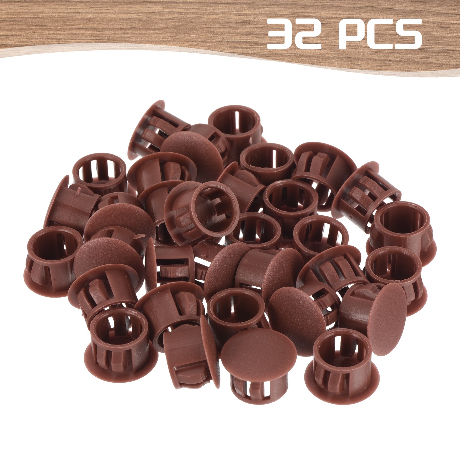 32Pcs 13mm Red-Brown Nylon Plastic Round Locking Hole Plugs Insert End Caps