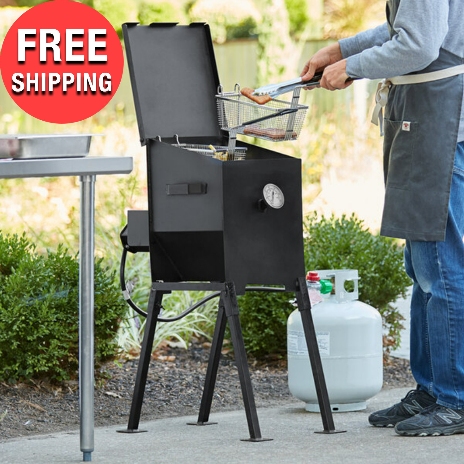 4 Gal Steel Liquid Propane Outdoor Deep Fryer Fries Fish Meat 90,OOO BTU w Stand