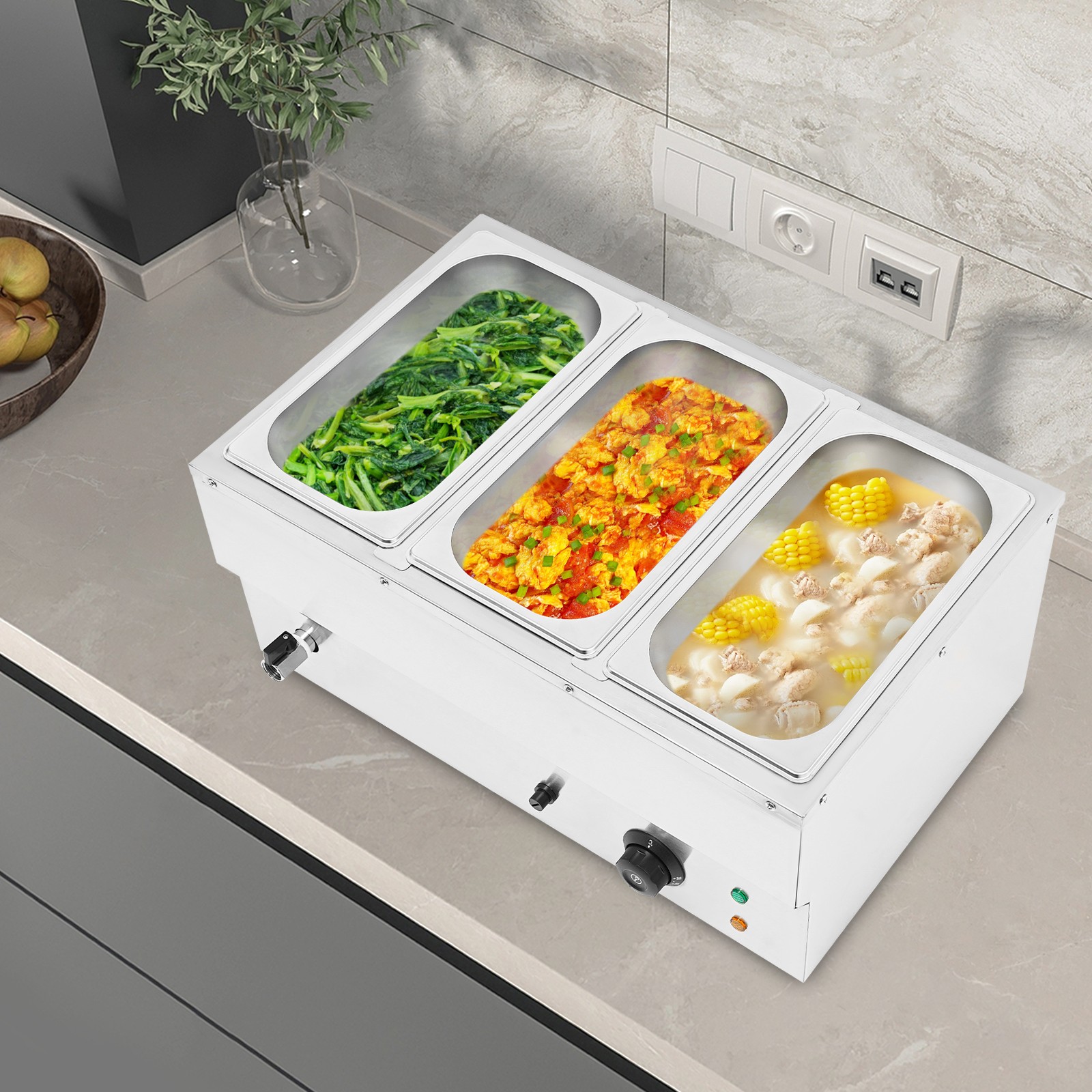 3-Pan Commercial Electric Food Warmer Steam Table Buffet Bain Marie Countertop!