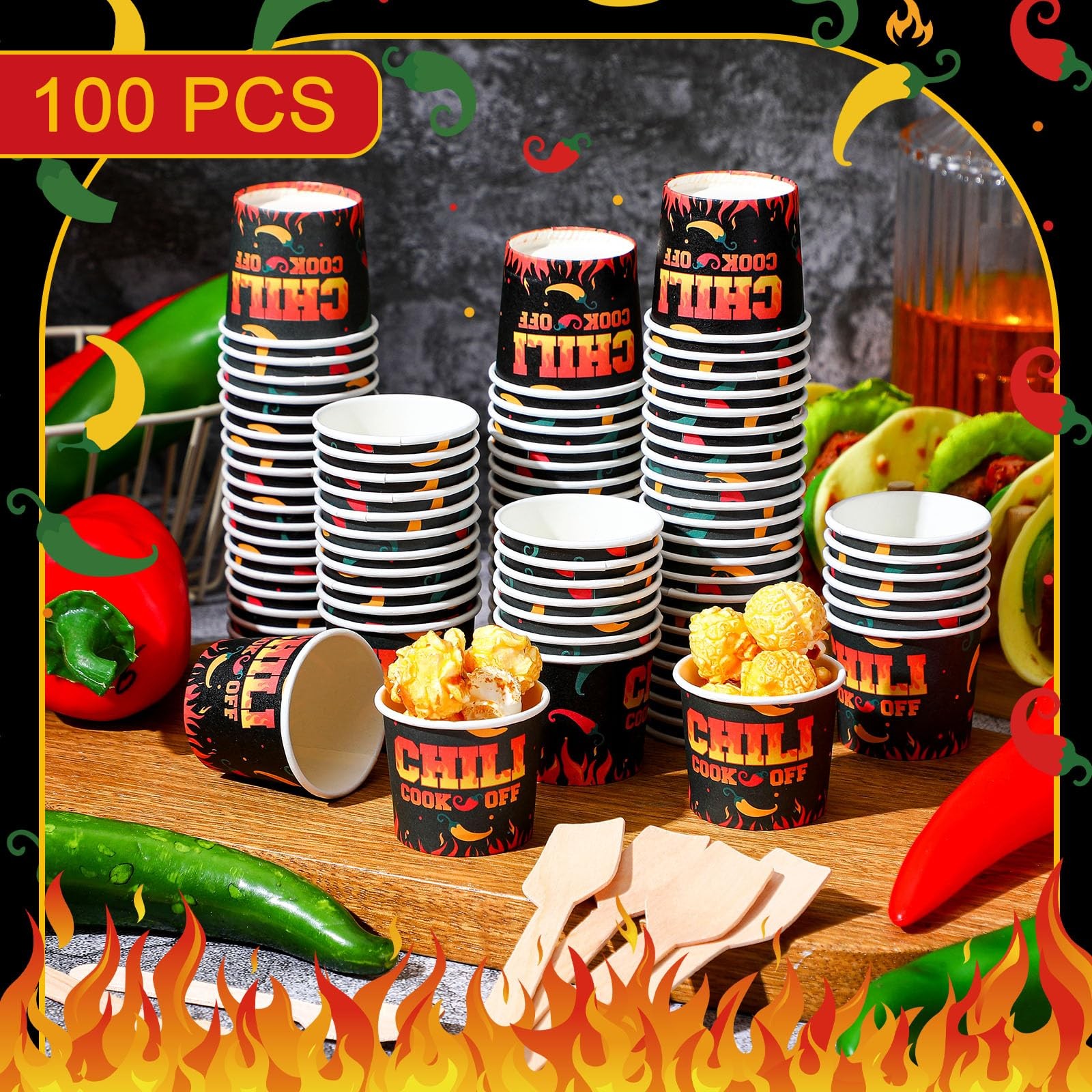 100 Pcs Chili Cook off Party Decorations, 50 Pcs 2 oz Mini Chili Cook off Tas…