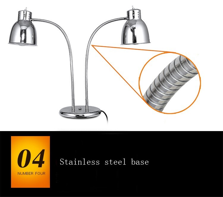 Universal 2 Heads Food Insulation Lamps 110V Warmer 250W*2 Sliver Adjustable