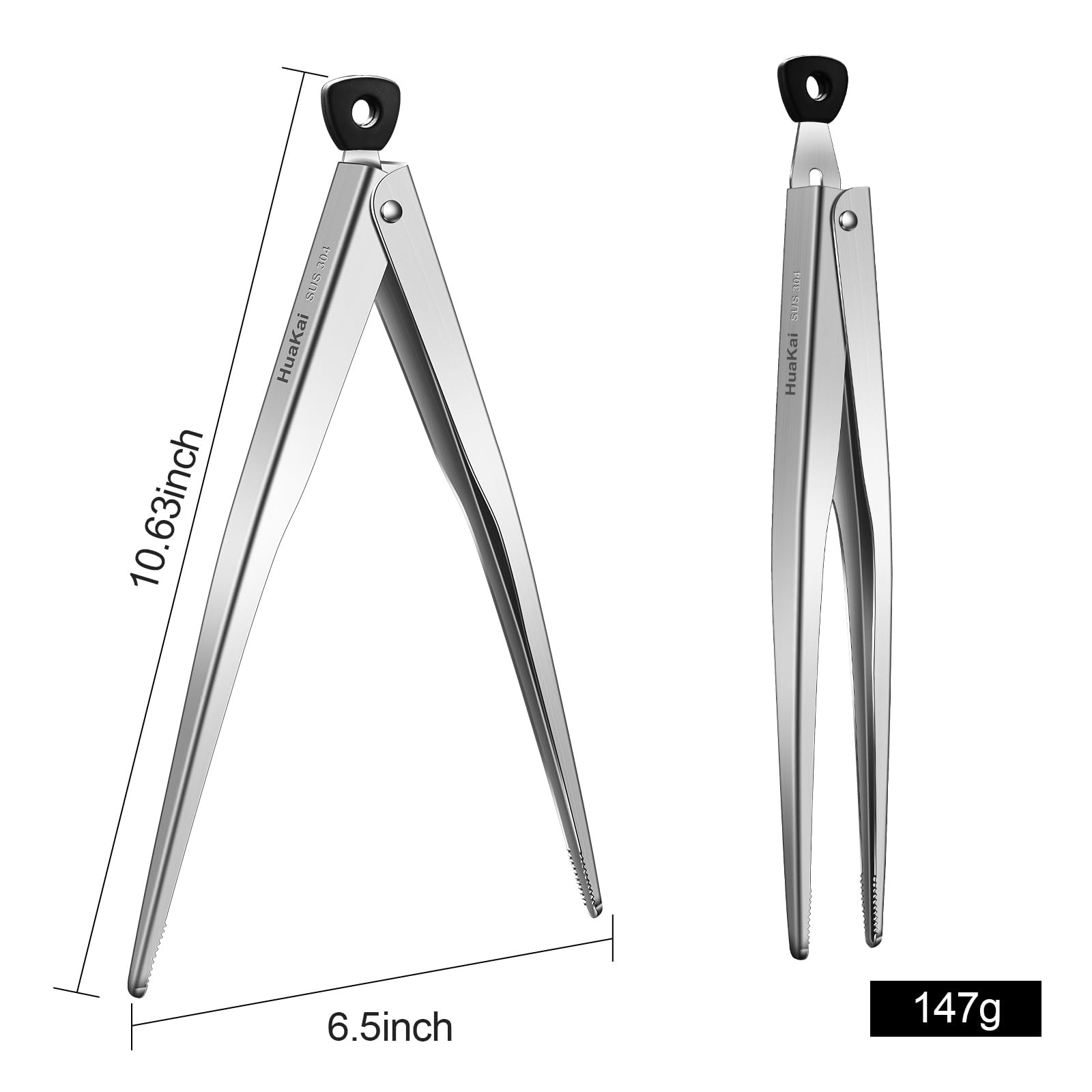 Huakai 12-inch Locking Stainless Steel Kitchen Tongs 12inch, Silver