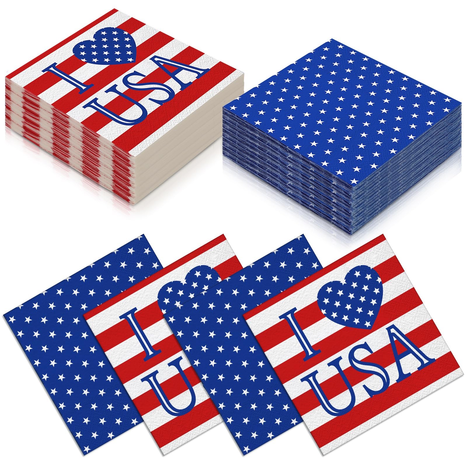 Nuanchu 200 Pcs American Flag Napkins 4Th Of July Patriotic Red White And Blue