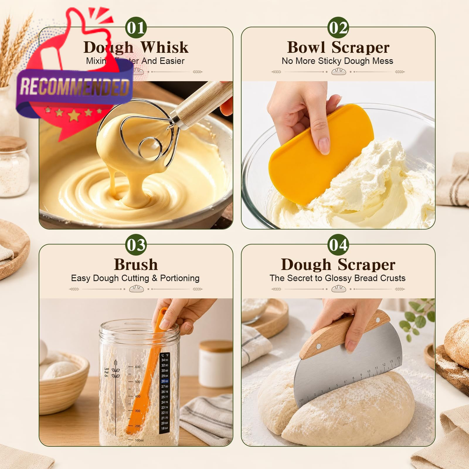 Sourdough Bread Proofing Basket Set, 47pcs Banneton Bread Proofing Set With