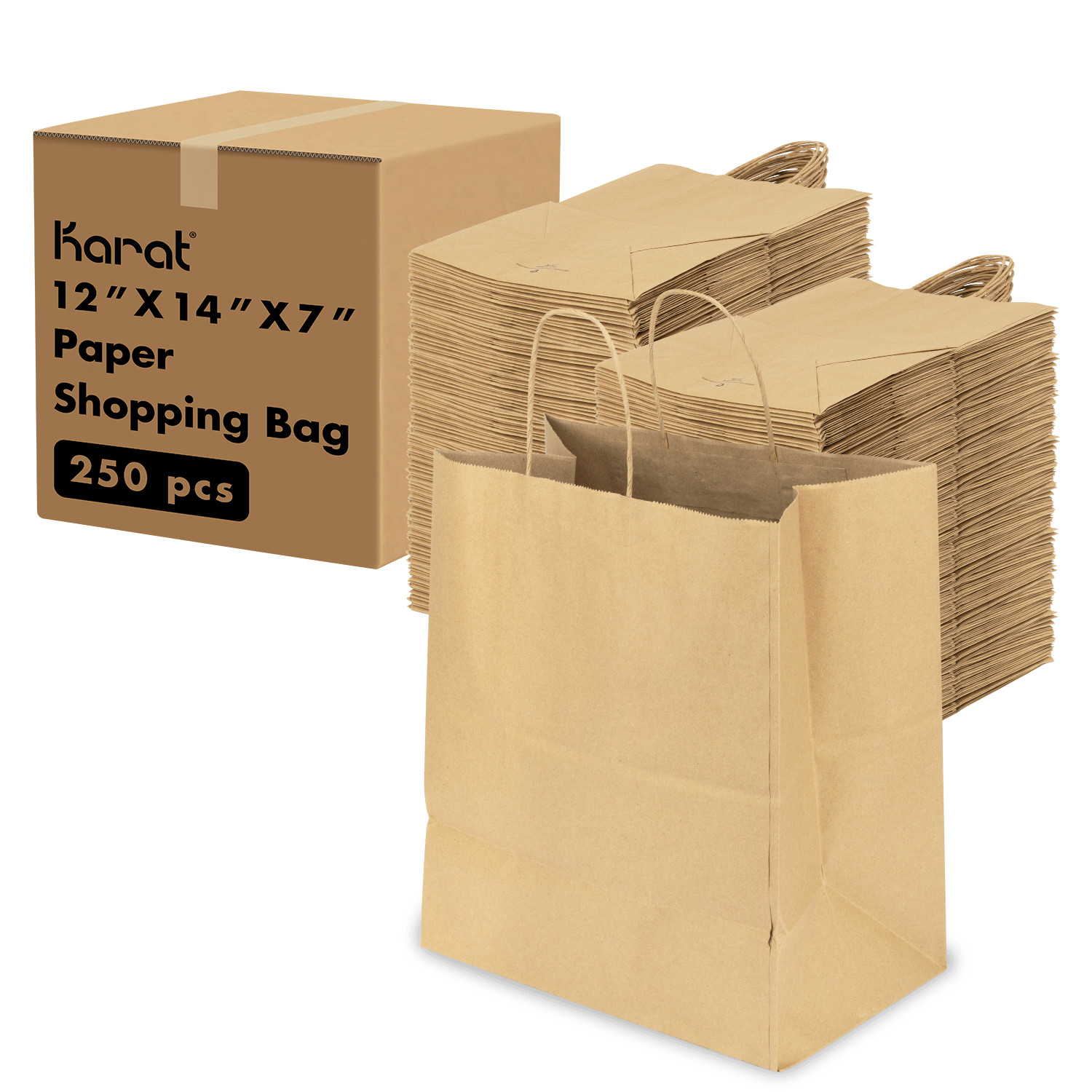 Karat Malibu (Large) Paper Shopping Bags – Kraft – 250 ct, FP-SB120