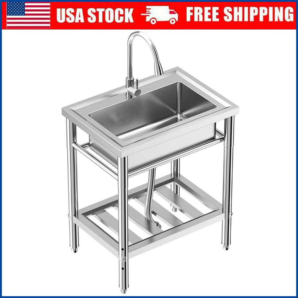 28″x20»x34» Stainless Steel Utility Sink Freestanding Single Bowl w/ Faucet