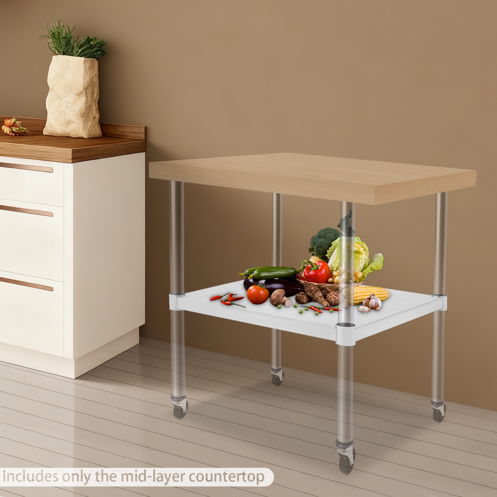 100kg Stainless Steel Table Adjustable Lower Shelf Under Shelf For Work Tables