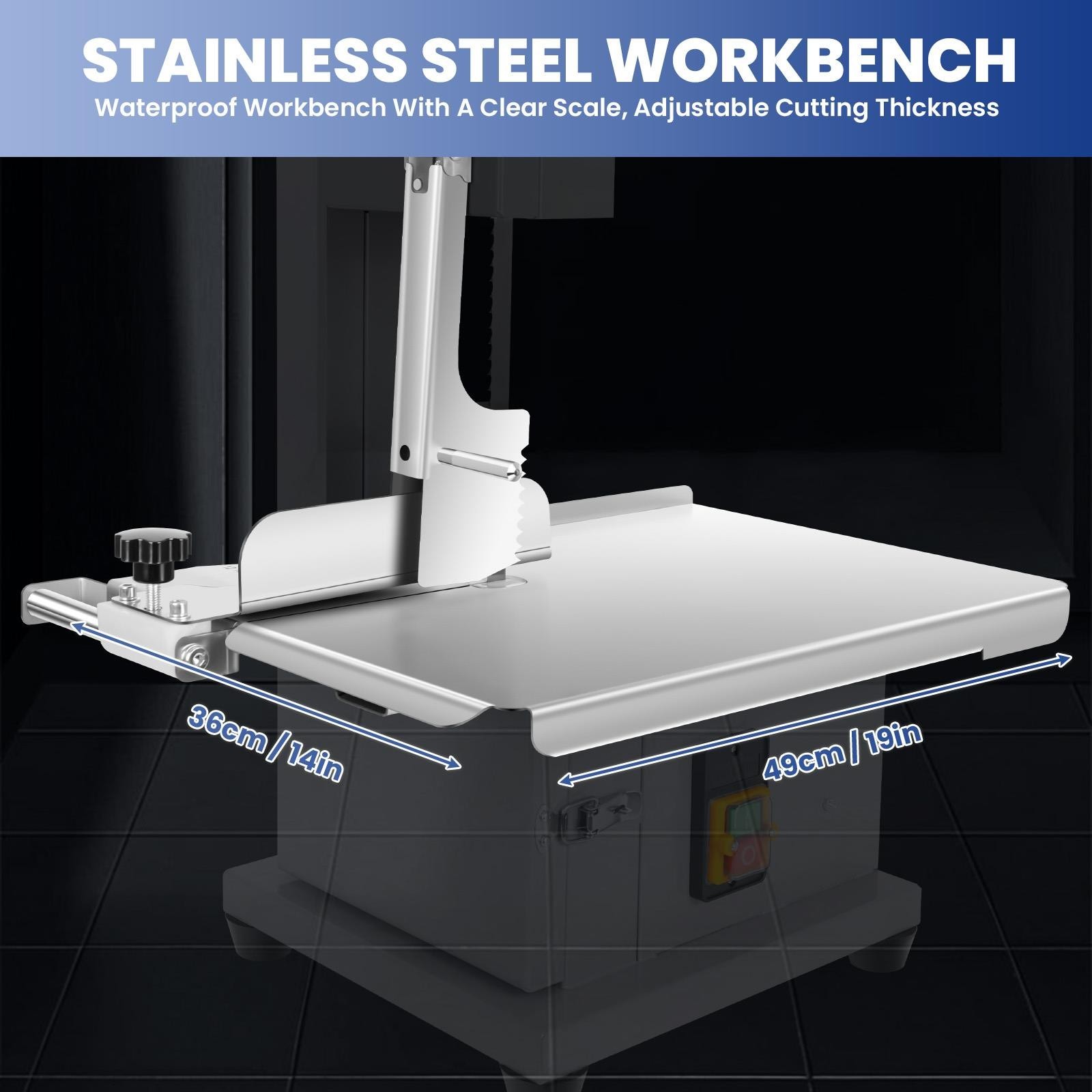 1000W Electric Bone Saw Machine w/19×14″ Worktable Frozen Meat Cutter w/8 Blades