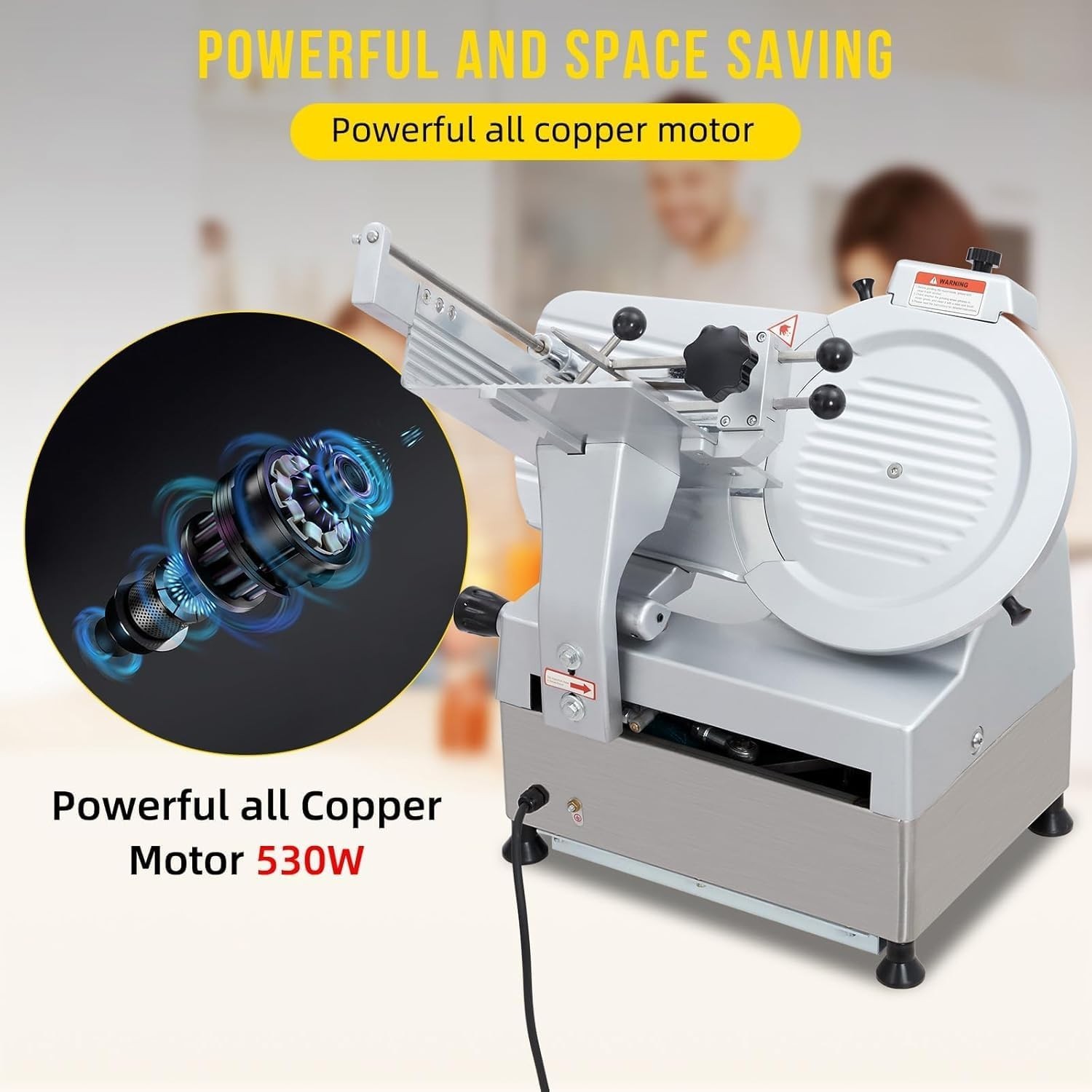 Automatic Meat Slicer Dual Motor Deli Slicer,12″ Carbon Steel Blade 180W+370W