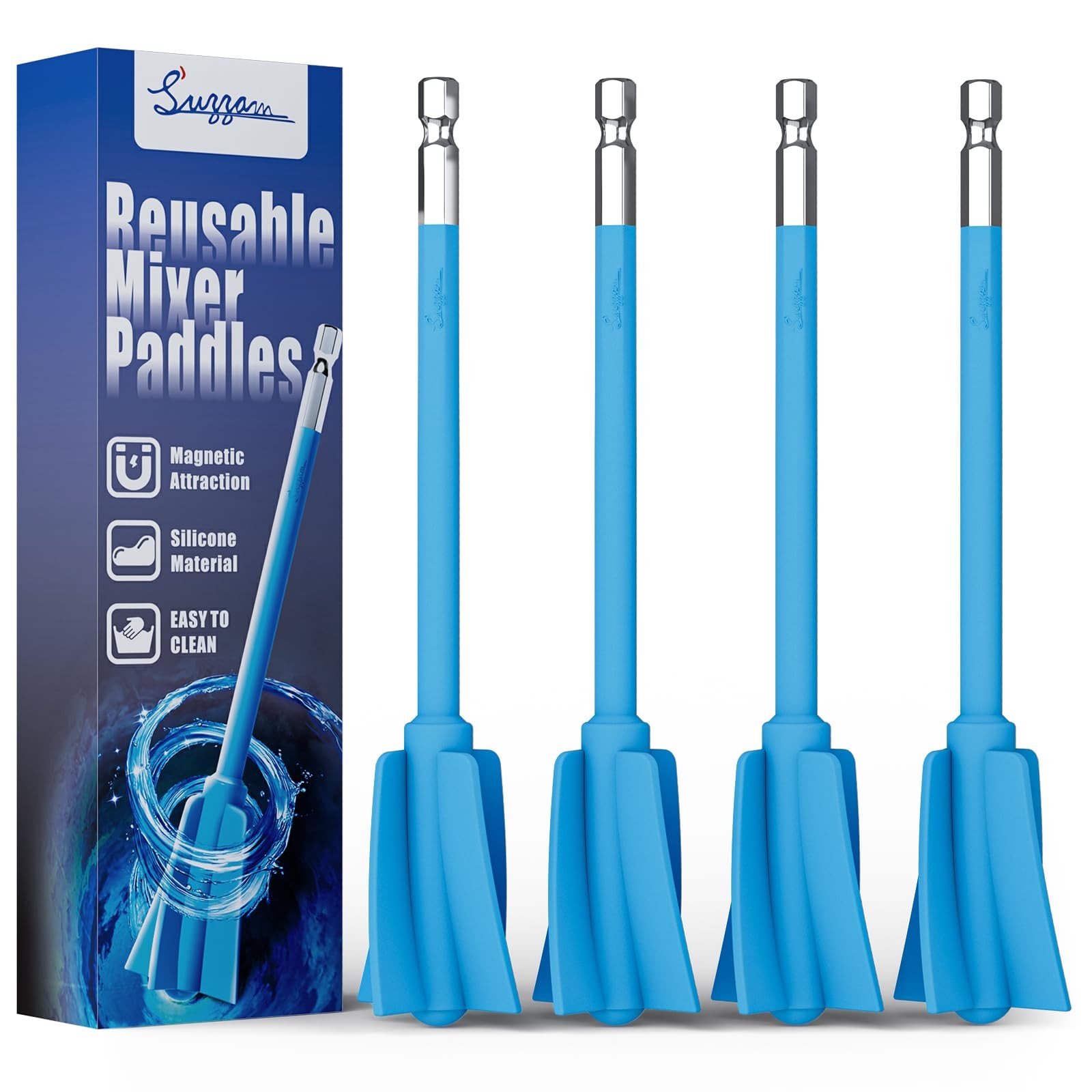 Suzzam Silicone Resin Mixer Paddles, 4 pcs Epoxy Silicone-4PCS, Blue