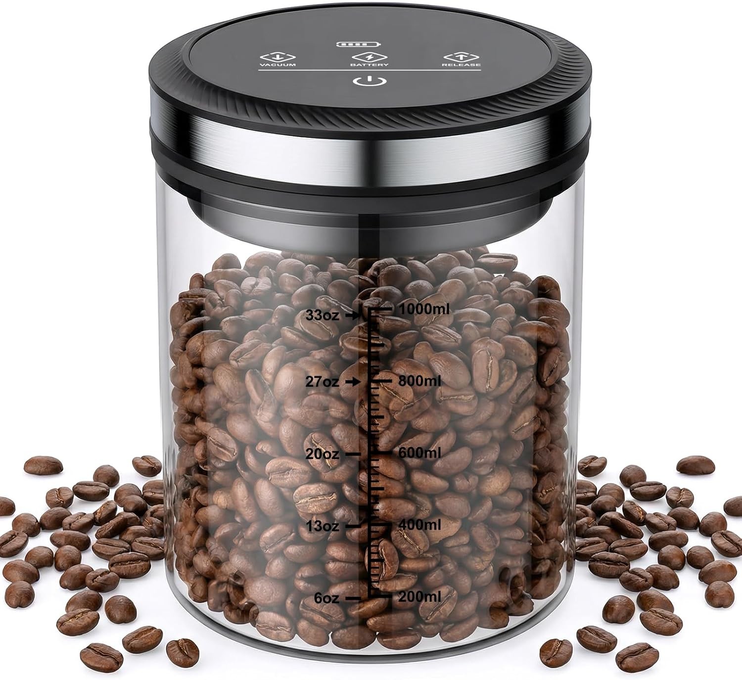 Vacuum Coffee Canister 1.2L – Airtight Food Storage Container for Coffee Beans,