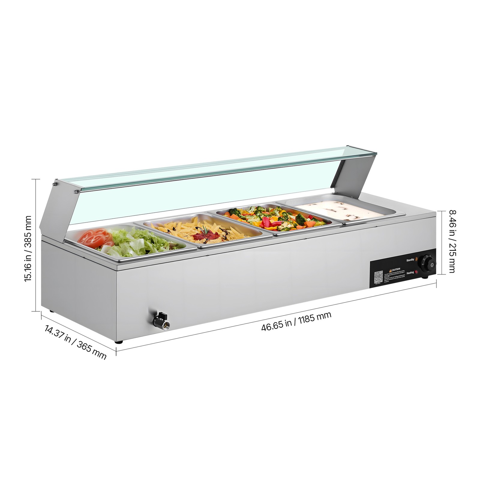 Uimoso Commercial Food Warmer 4-Pan 1500W Buffet Bain Marie with Glass Lid