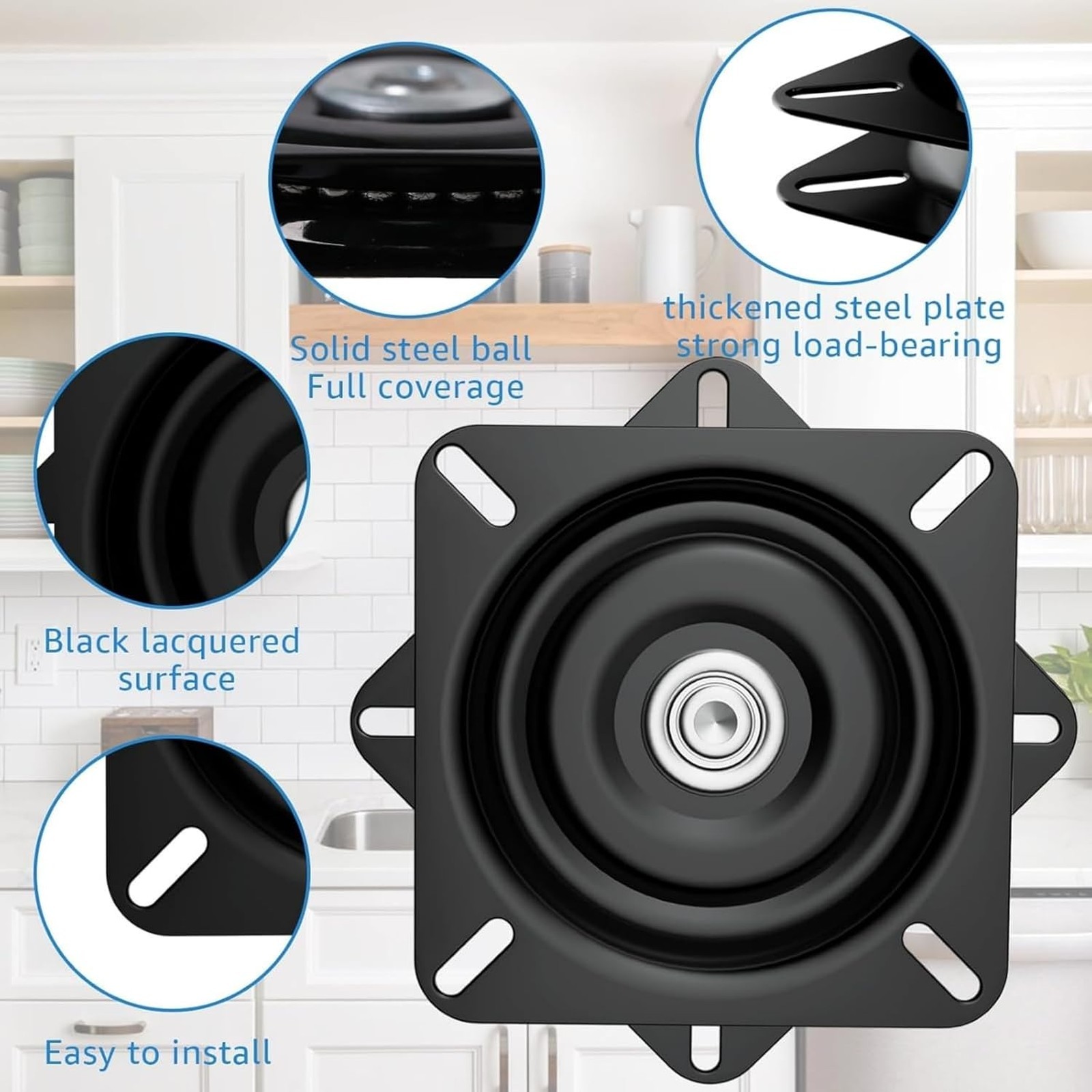 7inch Heavy Duty Bar Stool Rotating Base, 360 Degree Square Black Steel Plate