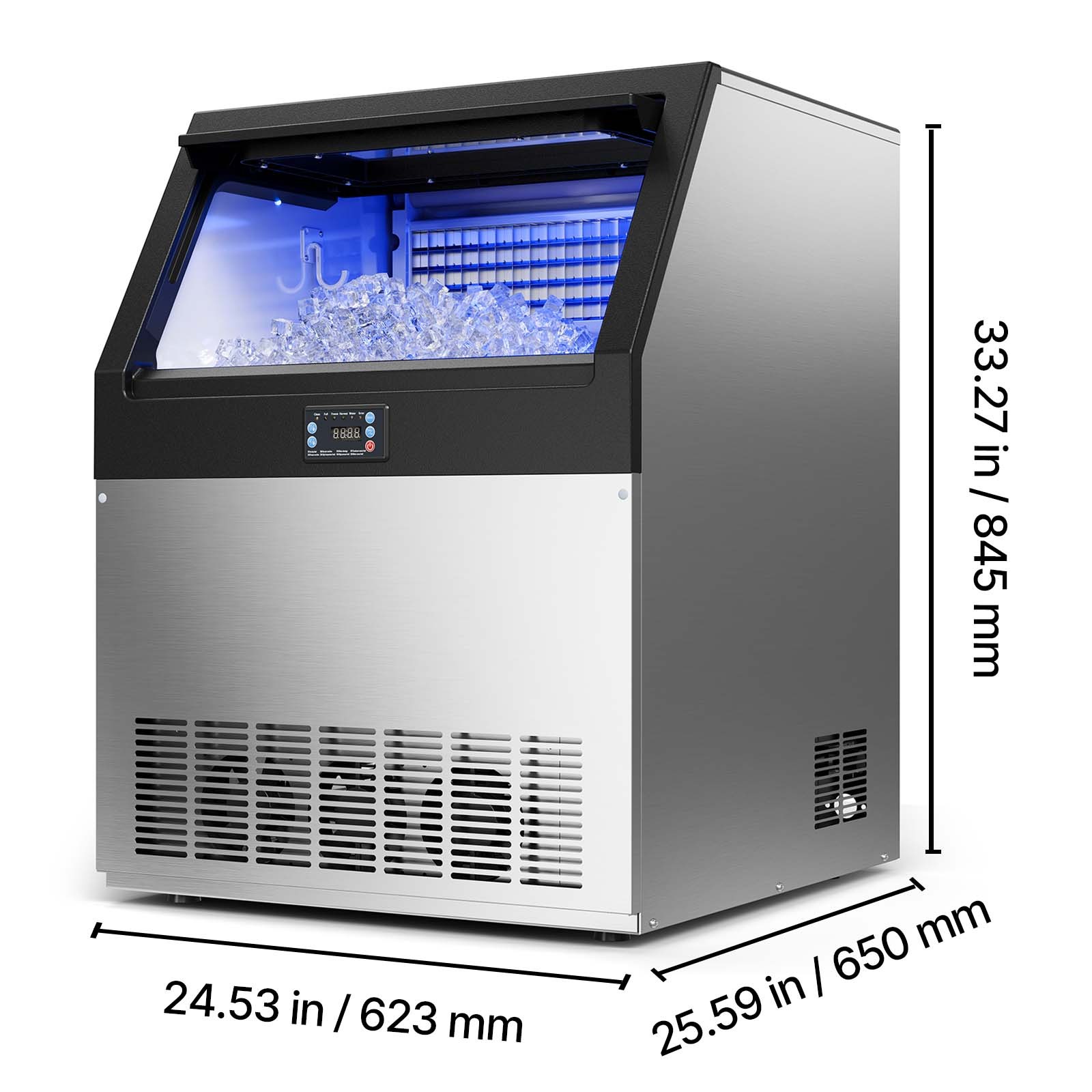 Uimoso 265lb/24h Commercial Ice Maker Freestanding Ice Cube Machine 85lb Storage