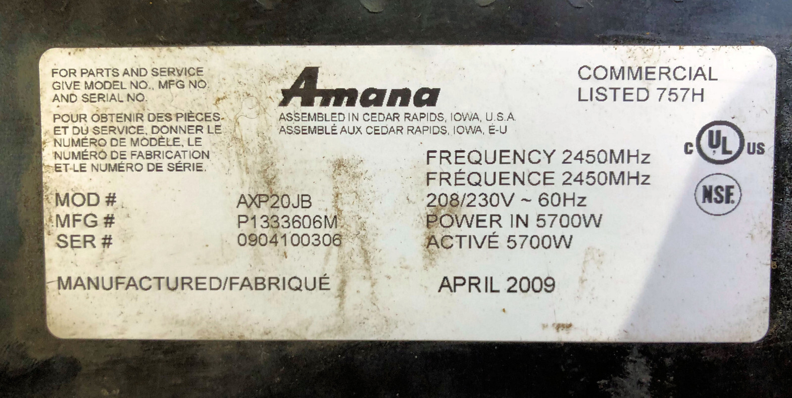 Amana AXP20JB convection, microwave, radiant Speed Oven